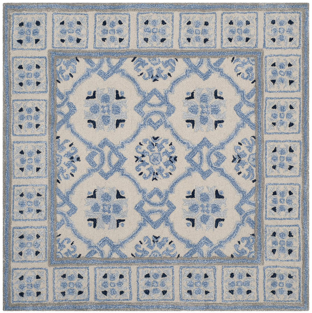 SAFAVIEH Bella Collection Area Rug - 7' Square, Ivory & Blue, Handmade Wool & Viscose, Ideal for High Traffic Areas in Living Room, Bedroom (BEL155A)