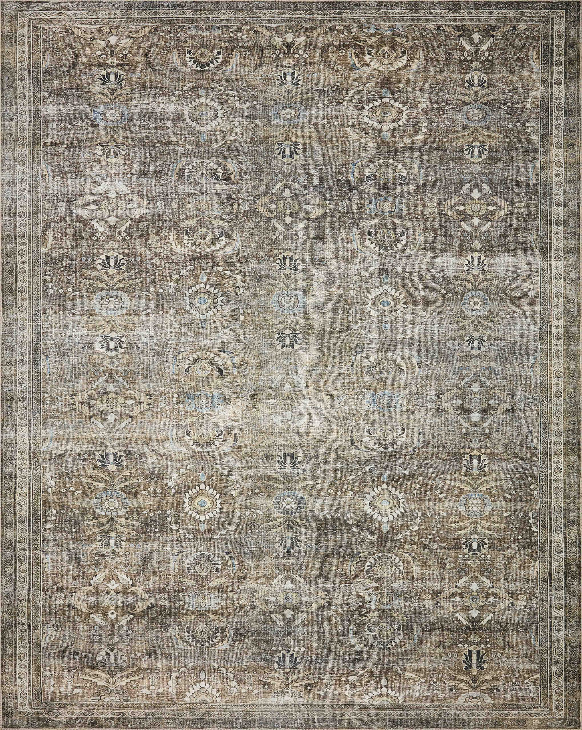Loloi Layla Collection LAY-13 Antique/Moss 9'-0" x 12'-0" .13" Thick Area Rug, Soft, Durable, Vintage Inspired, Distressed, Low Pile, Non-Shedding, Easy Clean, Printed, Living Room Rug