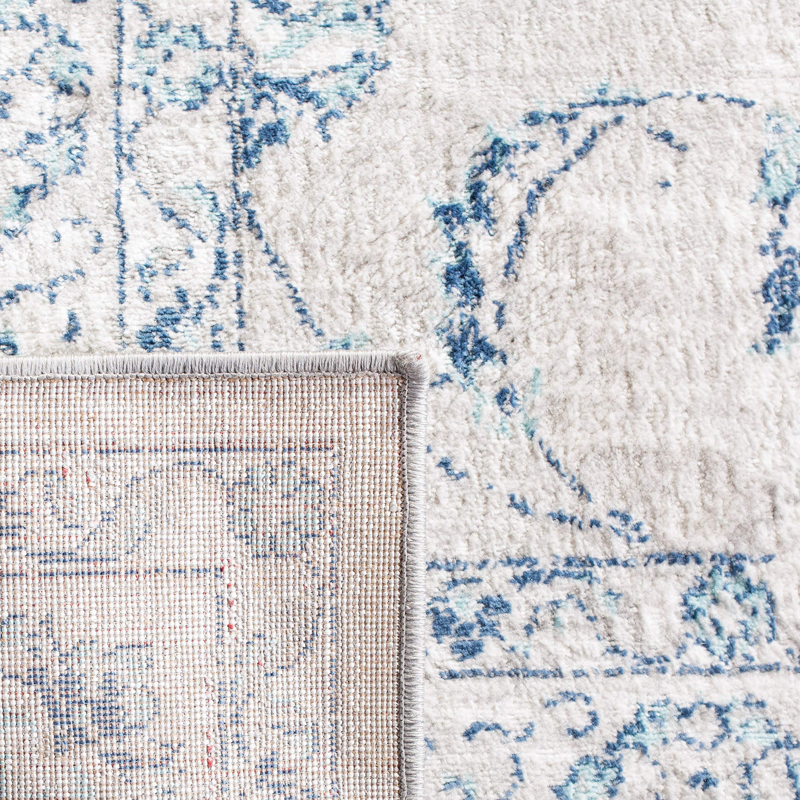 SAFAVIEH Brentwood Collection X-Large Area Rug - 11' x 15', Light Grey & Blue, Oriental Floral Scroll Design, Non-Shedding & Easy Care, Ideal for High Traffic Areas in Living Room, Bedroom (BNT854G)