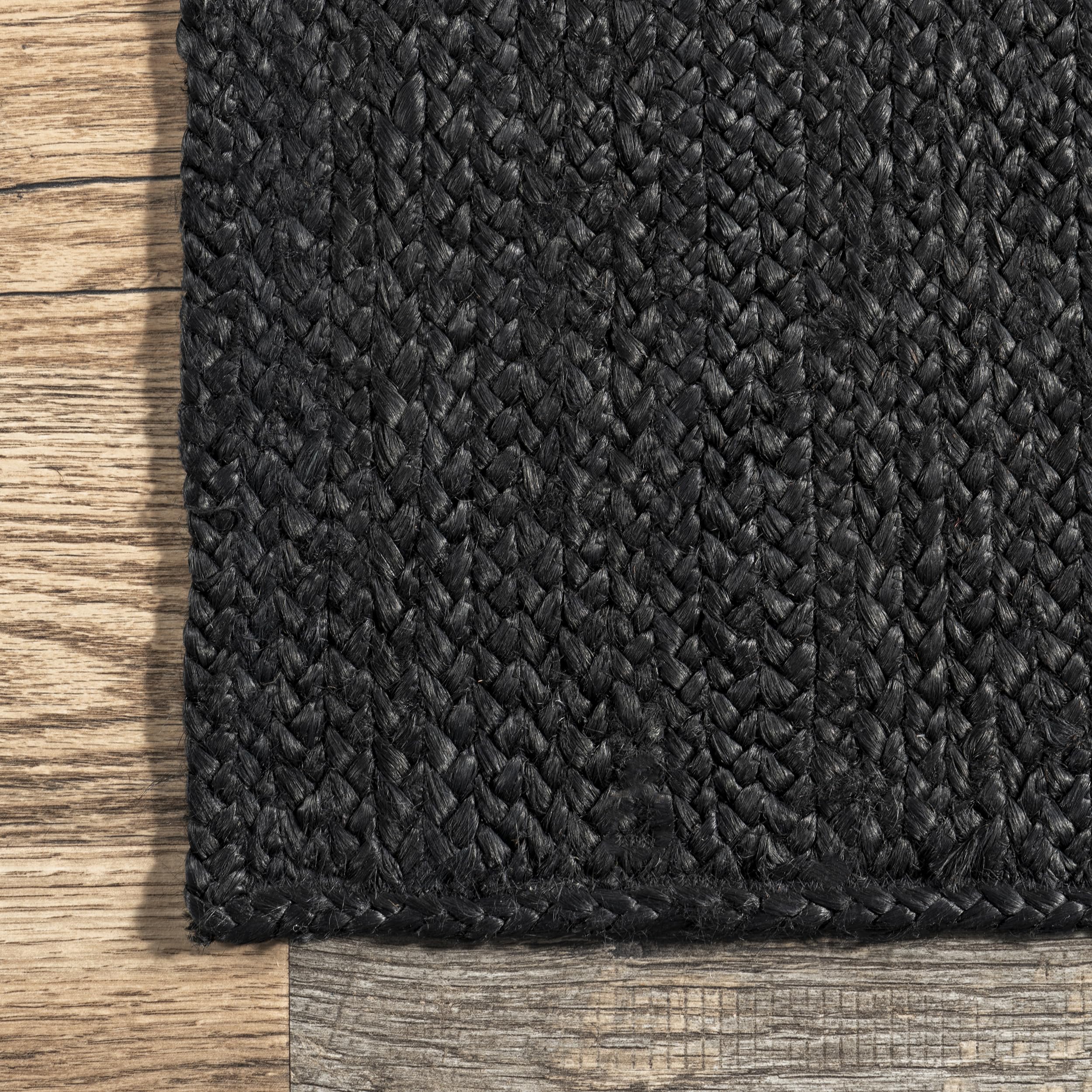 nuLOOM 9x12 Rigo Jute Hand Woven Area Rug, Black, Solid Farmhouse Design, Natural Fiber, For Bedroom, Living Room, Dining Room, Hallway, Office, Kitchen, Entryway