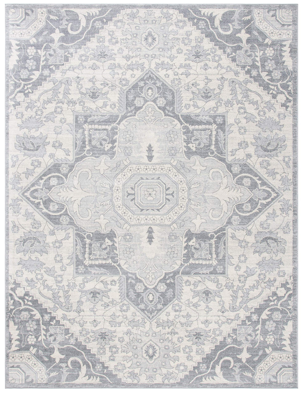 SAFAVIEH Brentwood Collection 10' x 13' Grey / Cream BNT816B Oriental Medallion Non-Shedding Living Room Bedroom Dining Home Office Area Rug