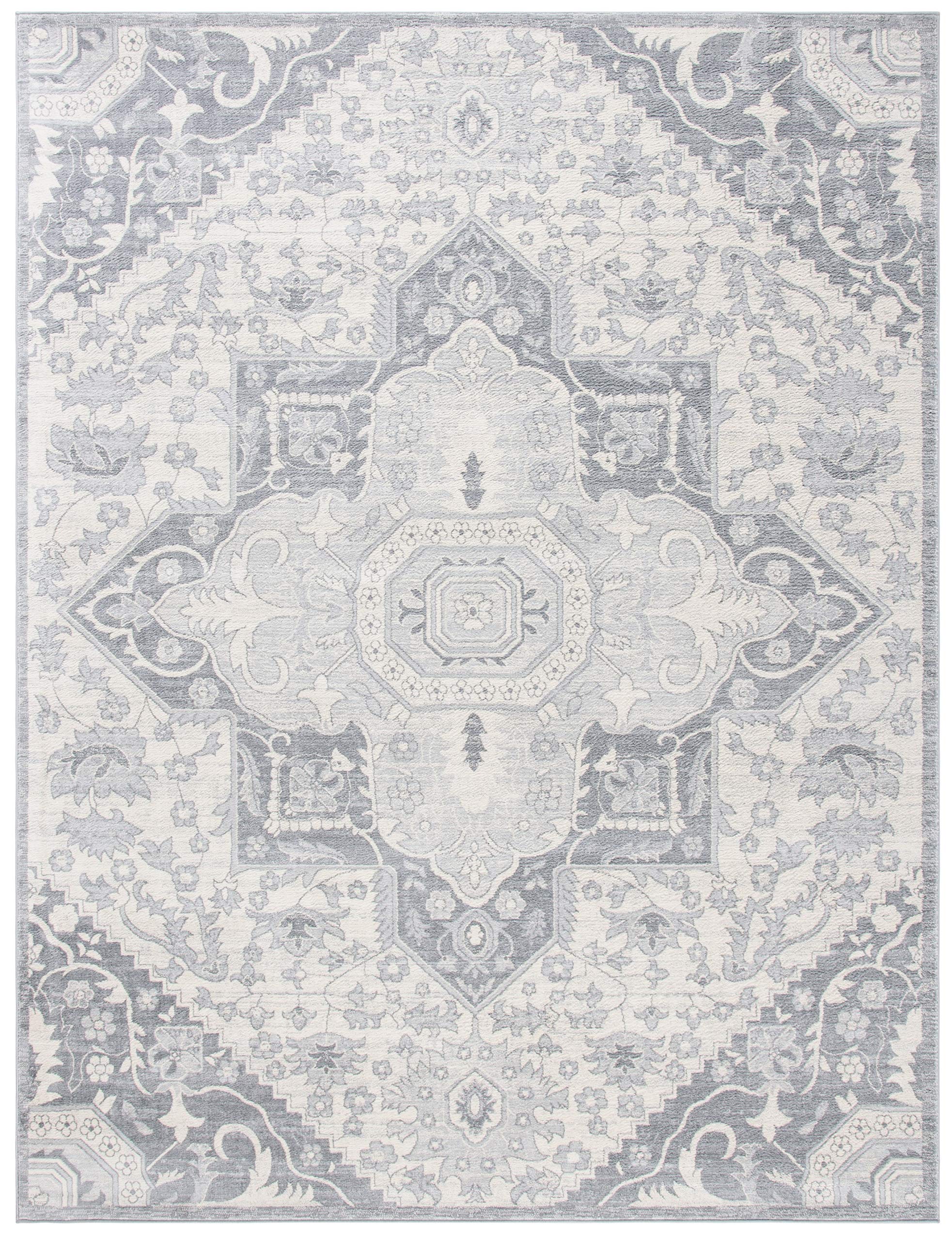 SAFAVIEH Brentwood Collection 10' x 13' Grey / Cream BNT816B Oriental Medallion Non-Shedding Living Room Bedroom Dining Home Office Area Rug