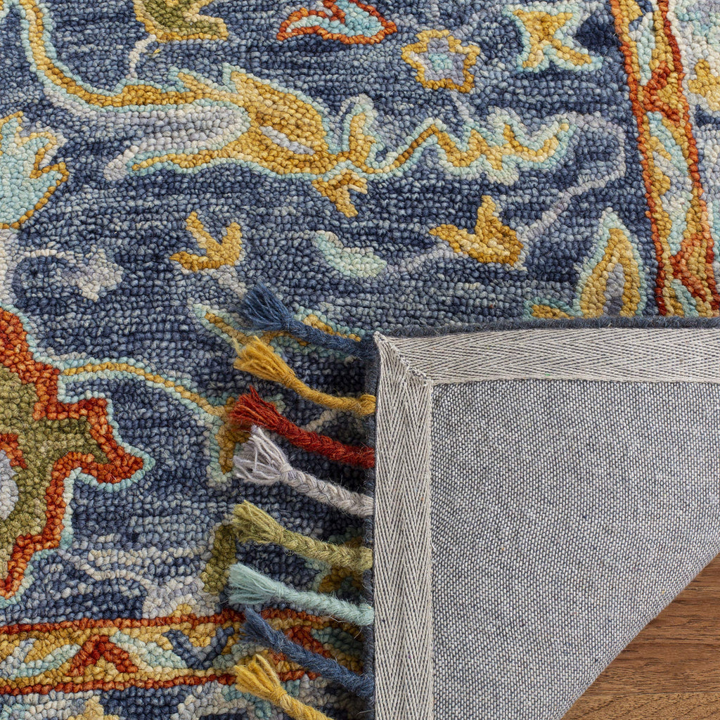 SAFAVIEH Area Rug 8x10 - Aspen Collection - Large - Blue & Rust, Handmade Wool, Boho Braided Tassel Design, Ideal for Living Room, Bedroom, Office, Dining Space (APN116M)