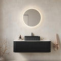 GDFStudio 48" Floating Bathroom Vanity with Sink, DINA Wall Mounted Curved Cabinet, Carrara White Sintered Stone Top, Double Drawer Storage, 3D Striped Finish, Modern Black Rectangular Ceramic Basin