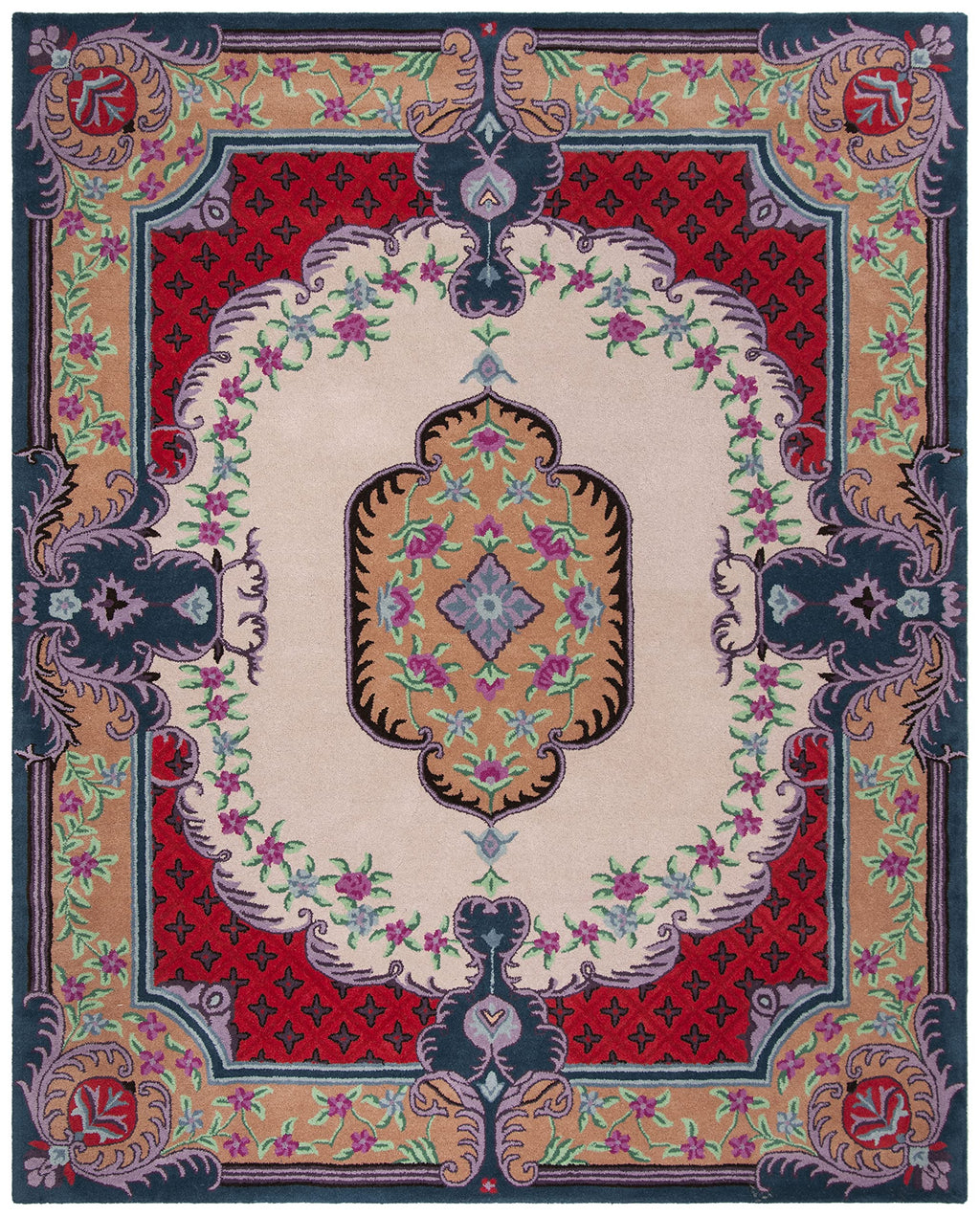 SAFAVIEH Area Rug 8x10 - Bellagio Collection - Large - Ivory & Pink, Handmade Wool, Medallion Design, Ideal for Living Room, Bedroom, Office, Dining Space (BLG535A)
