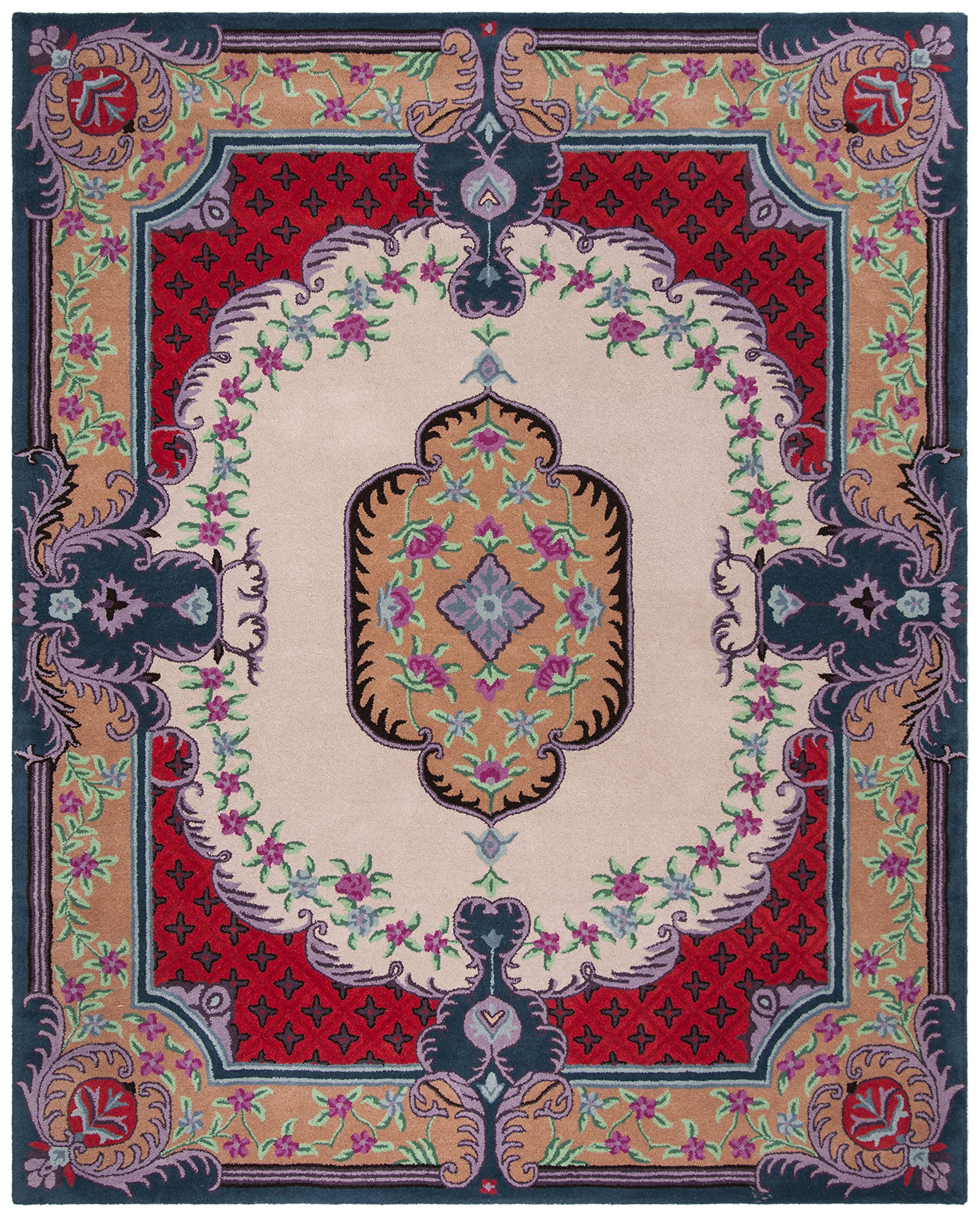 SAFAVIEH Area Rug 8x10 - Bellagio Collection - Large - Ivory & Pink, Handmade Wool, Medallion Design, Ideal for Living Room, Bedroom, Office, Dining Space (BLG535A)