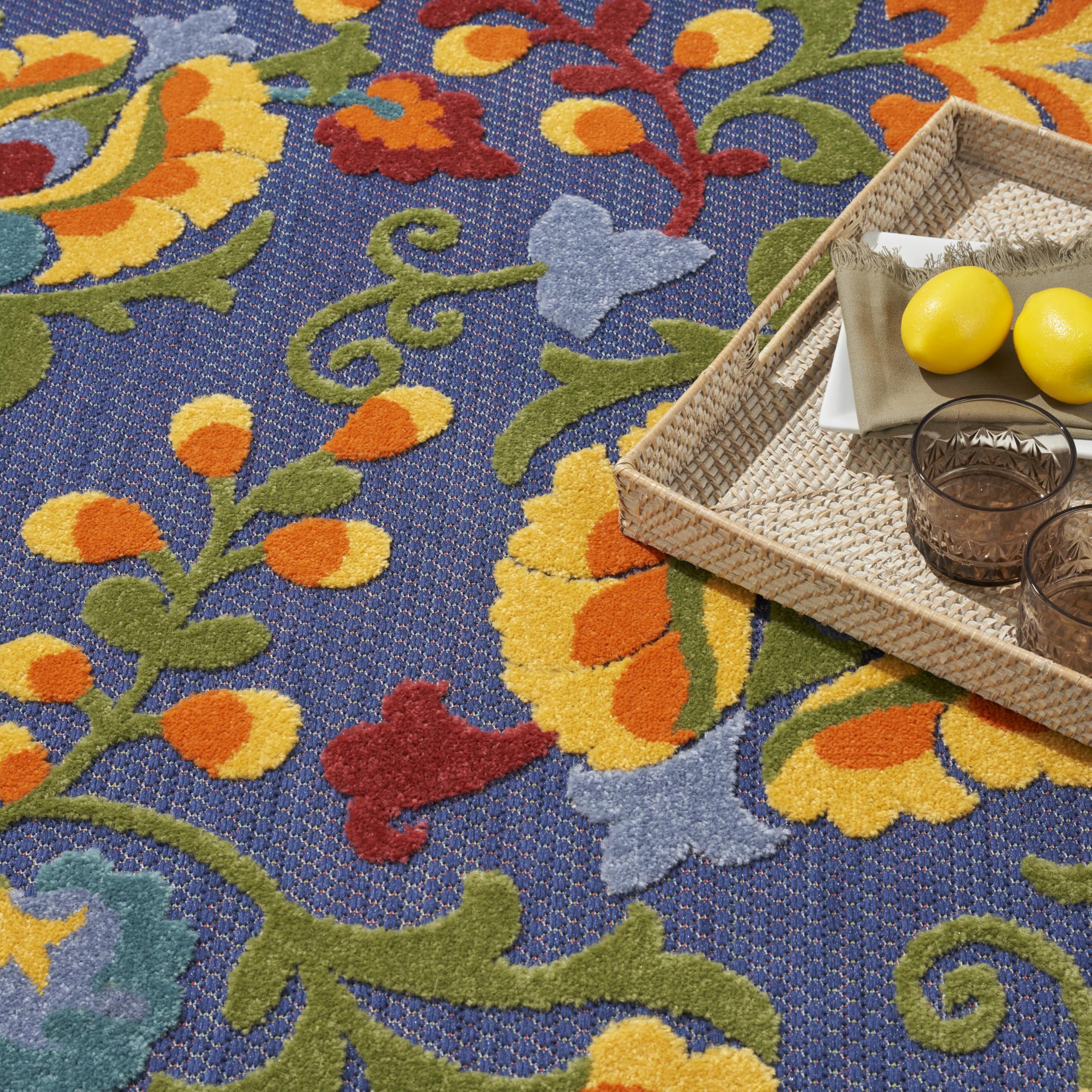 Nourison Home Aloha Navy Multicolor 9' x 12' Area Rug - Easy Clean, Non Shedding, Bed Room, Living Room, Dining Room, Kitchen (9' x 12')