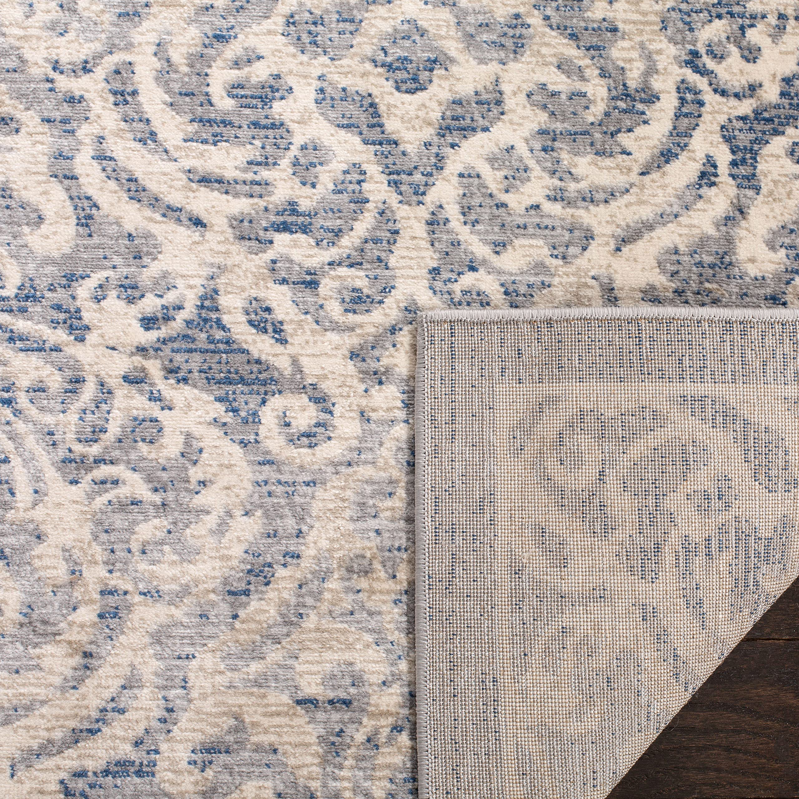 SAFAVIEH Brentwood Collection Area Rug - 10' x 13', Light Grey & Blue, Damask Design, Non-Shedding & Easy Care, Ideal for High Traffic Areas in Living Room, Bedroom (BNT810G)