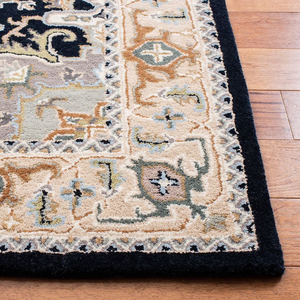 SAFAVIEH Heritage Collection Area Rug - 8' Square, Beige & Navy, Handmade Wool, Traditional Oriental Medallion Design, Ideal for Living Room, Bedroom, Dining Space (HG625D)