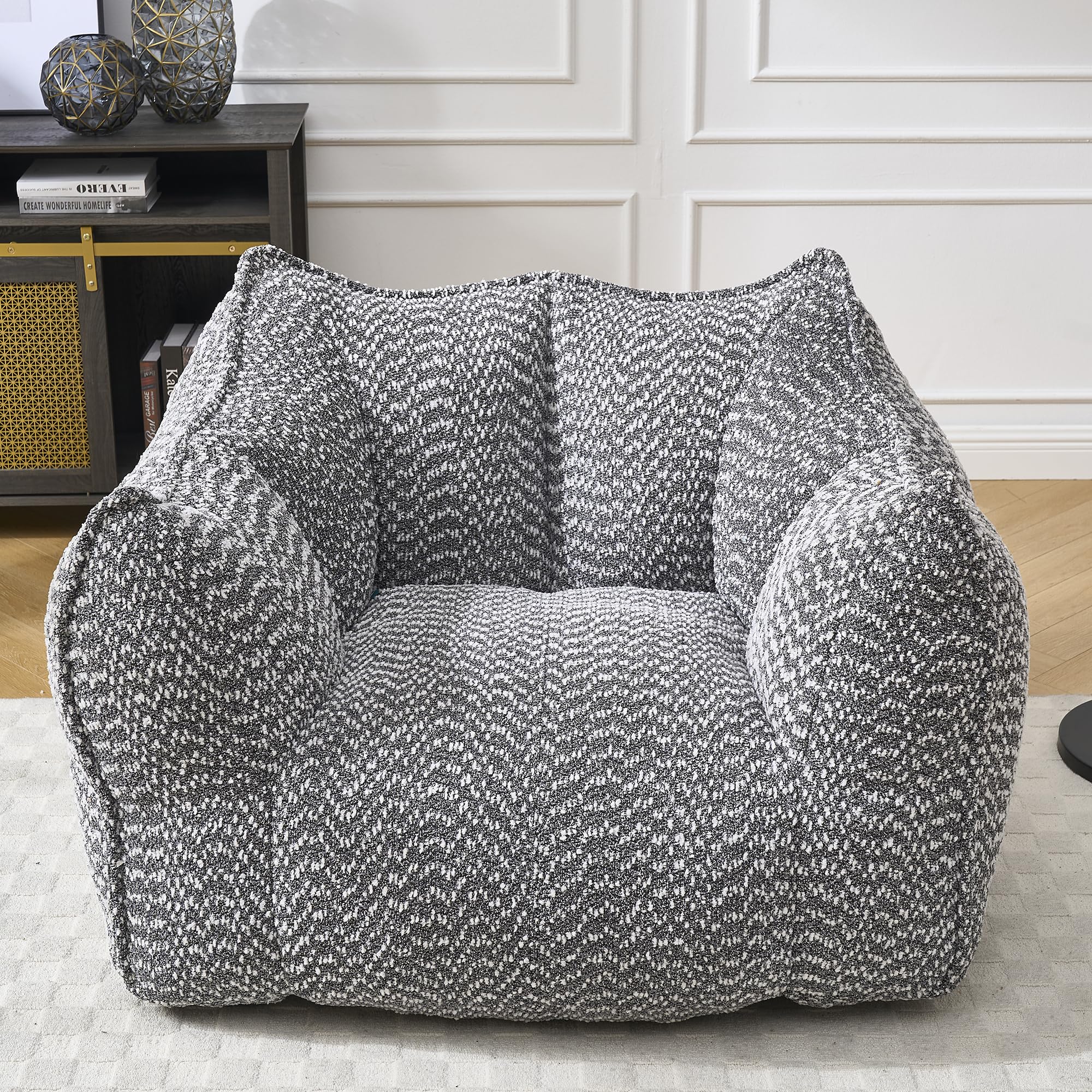 Large Grey Chenille Bean Bag Chair for Adults, Oversized Comfy Lounger for Living Room, Bedroom, Gaming, Reading, Watching TV, 47.2" x 36.2" x 30.7"
