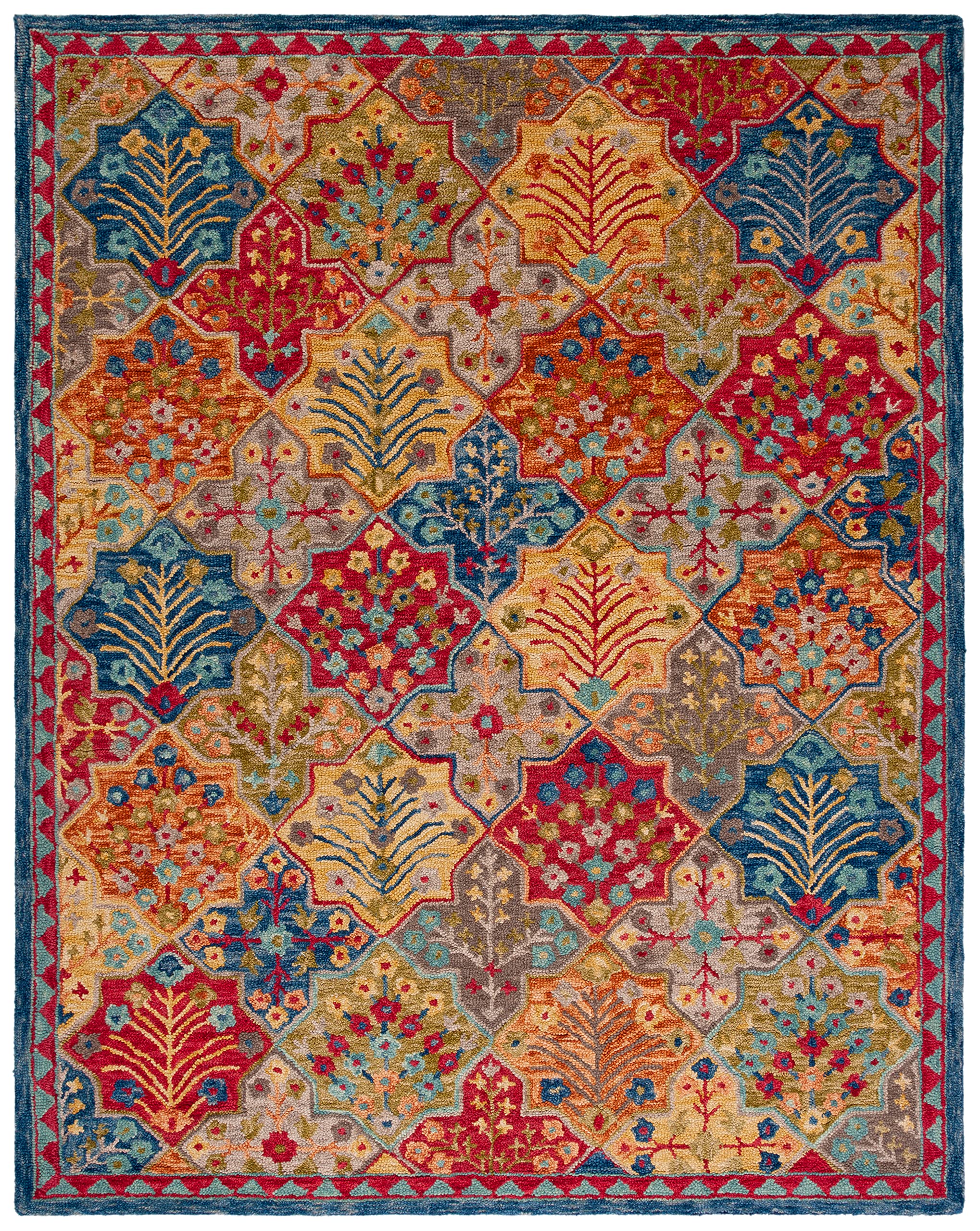 SAFAVIEH Aspen Collection Area Rug - 10' x 14', Blue & Orange, Handmade Boho Wool, Ideal for High Traffic Areas in Living Room, Bedroom (APN514M)