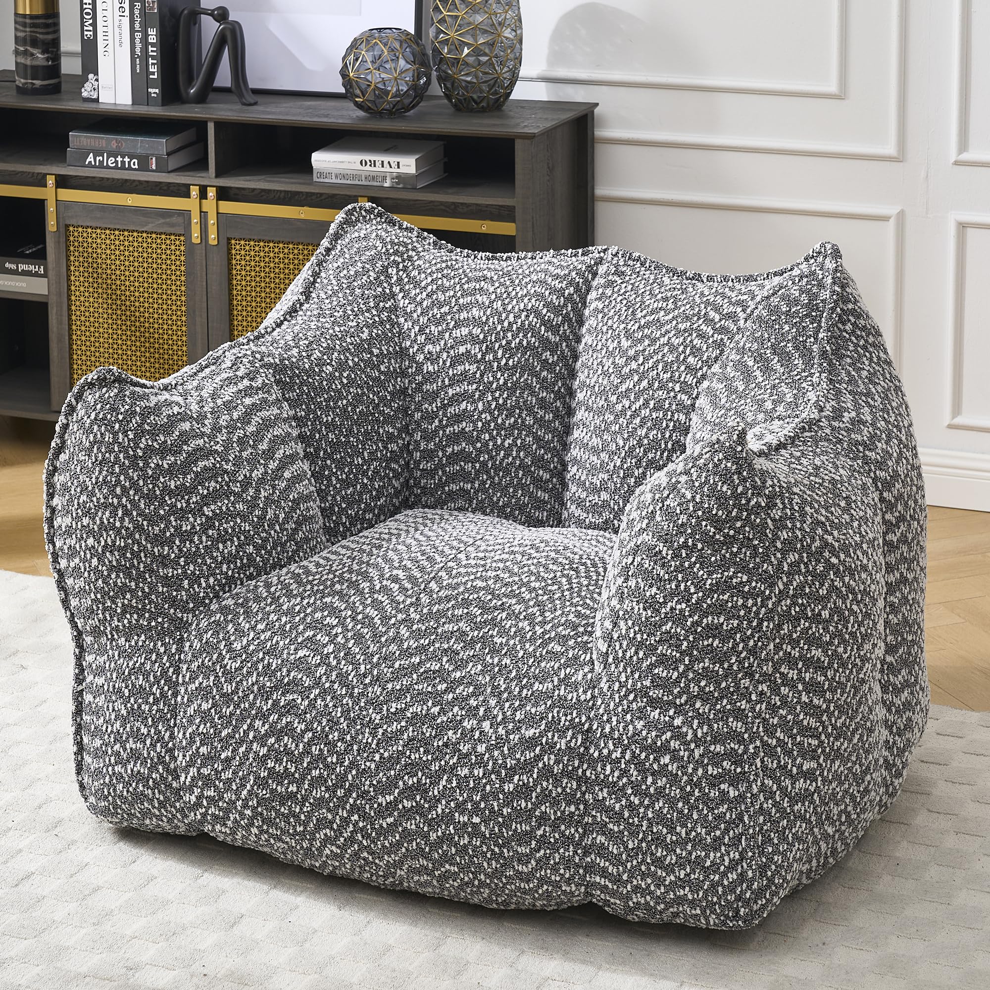 Large Grey Chenille Bean Bag Chair for Adults, Oversized Comfy Lounger for Living Room, Bedroom, Gaming, Reading, Watching TV, 47.2" x 36.2" x 30.7"