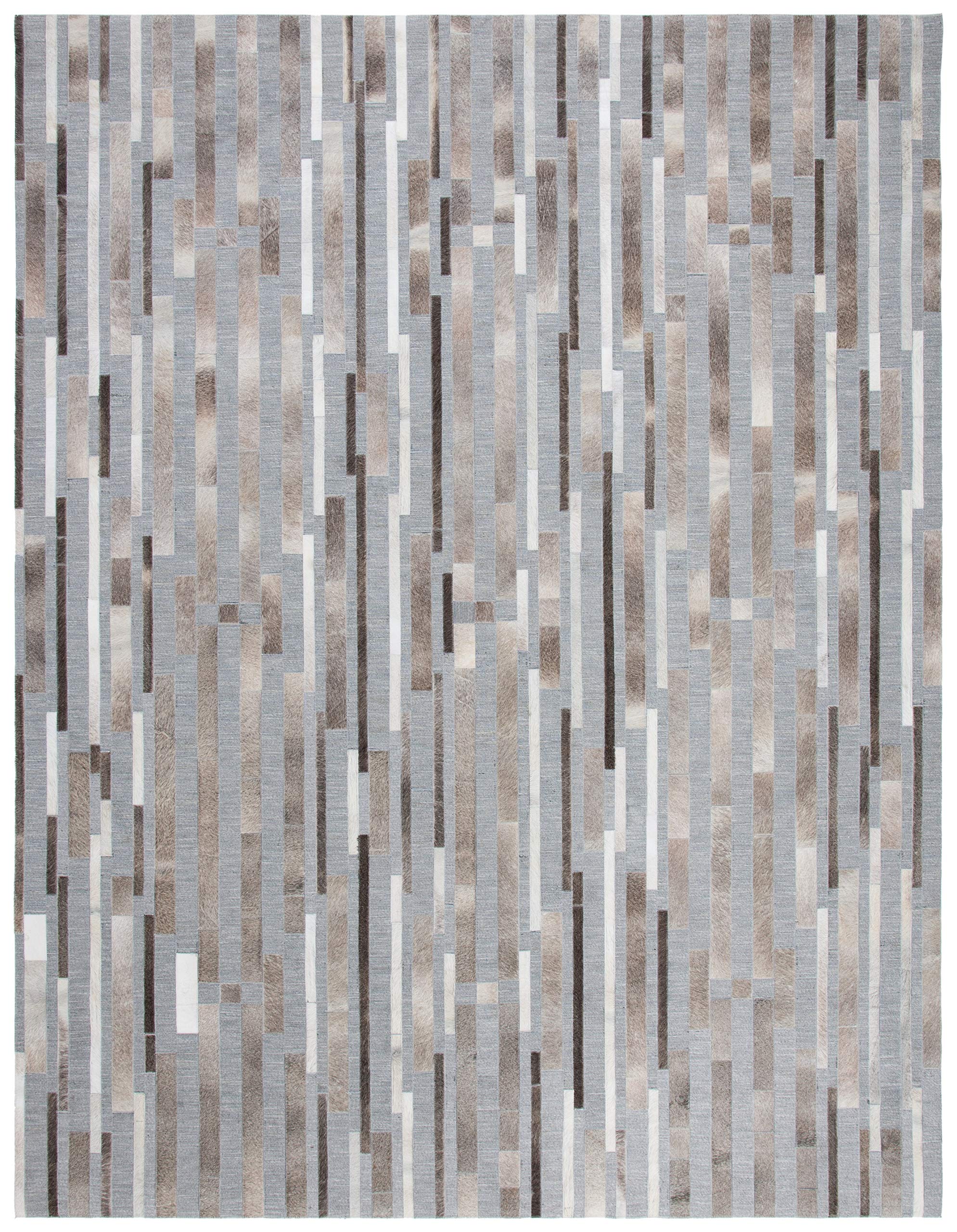 SAFAVIEH Studio Leather Collection 8' x 10' Ivory/Grey STL222A Handmade Mid-Century Modern Leather & Viscose Area Rug