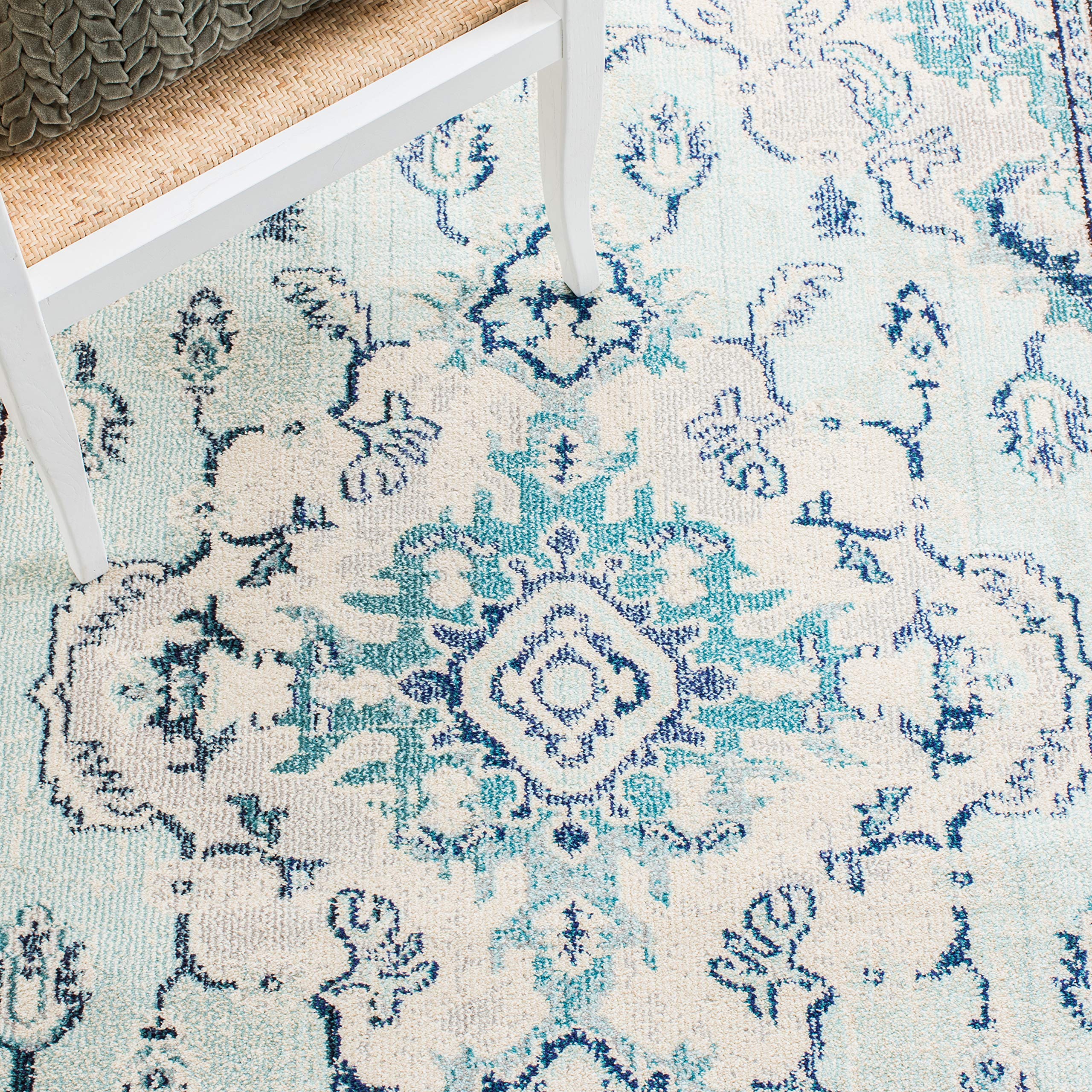 SAFAVIEH Monaco Collection Area Rug - 9' x 12', Light Blue & Ivory, Non-Shedding & Easy to Clean, Distressed Medallion Design, Ideal for Living Room, Bedroom, Dining Space (MNC243K)