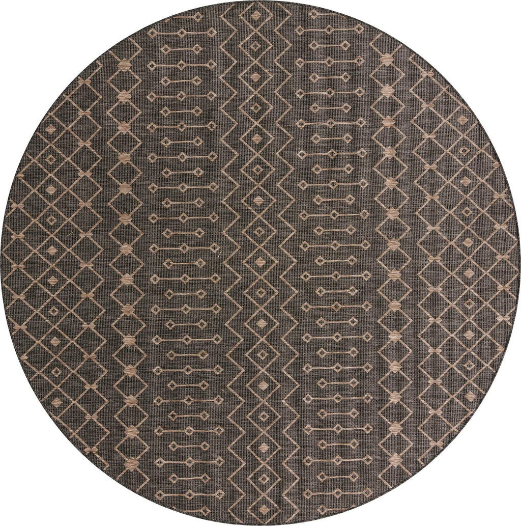 Unique Loom Outdoor Trellis Collection Area Rug - Tribal Trellis (10' 8" Round, Charcoal Gray/ Natural)