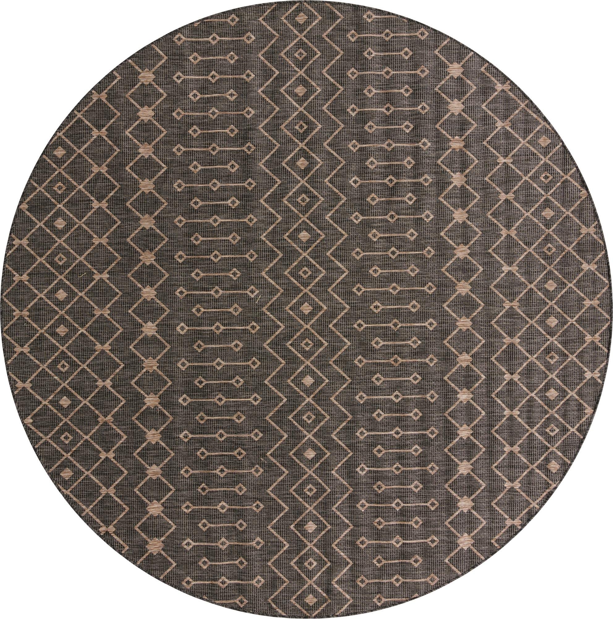 Unique Loom Outdoor Trellis Collection Area Rug - Tribal Trellis (10' 8" Round, Charcoal Gray/ Natural)
