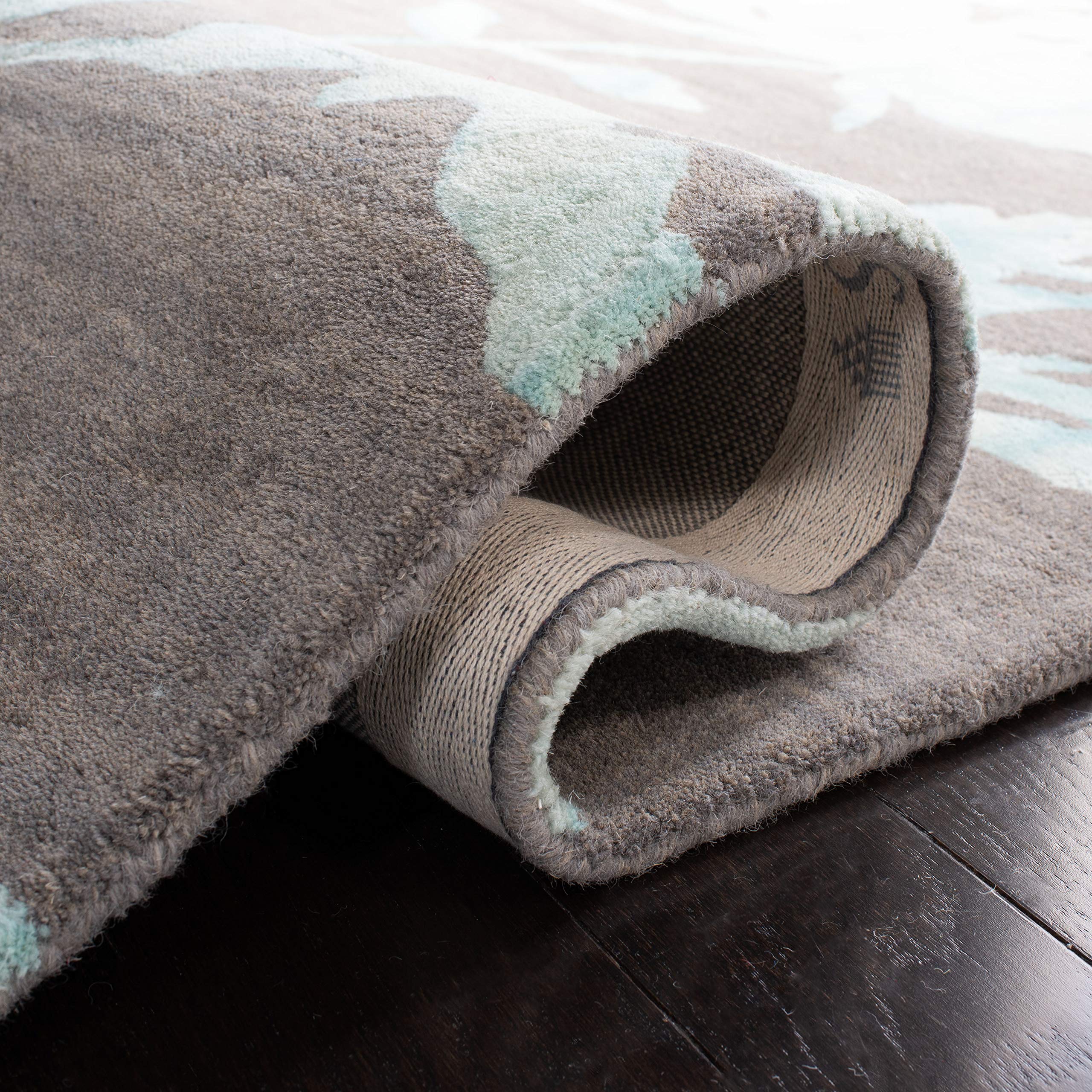 SAFAVIEH Dip Dye Collection 9' x 12' Grey / Turquoise DDY716L Handmade Floral Watercolor Premium Wool Area Rug