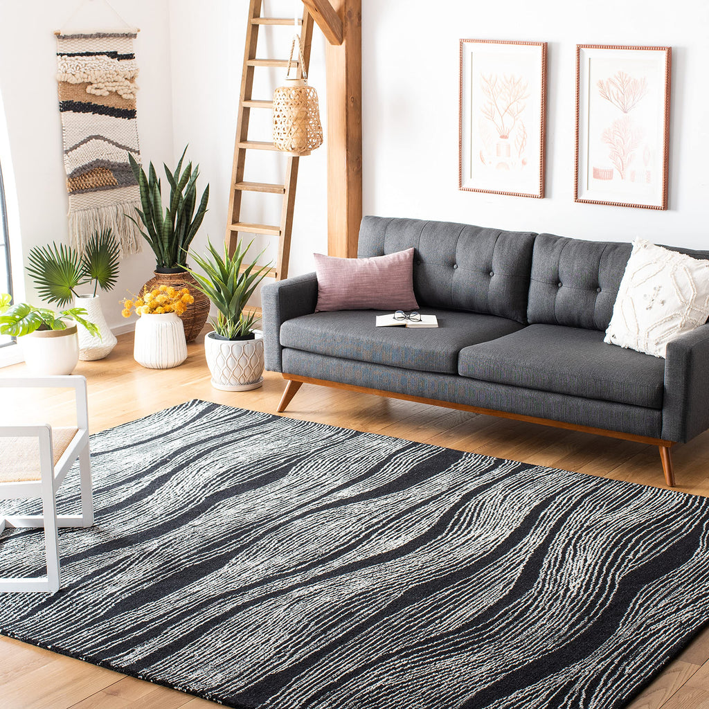 SAFAVIEH Area Rug 8x10 - Metro Collection - Large - Black & Ivory, Handmade Wool, Ideal for Living Room, Bedroom, Office, Dining Space (MET995Z)