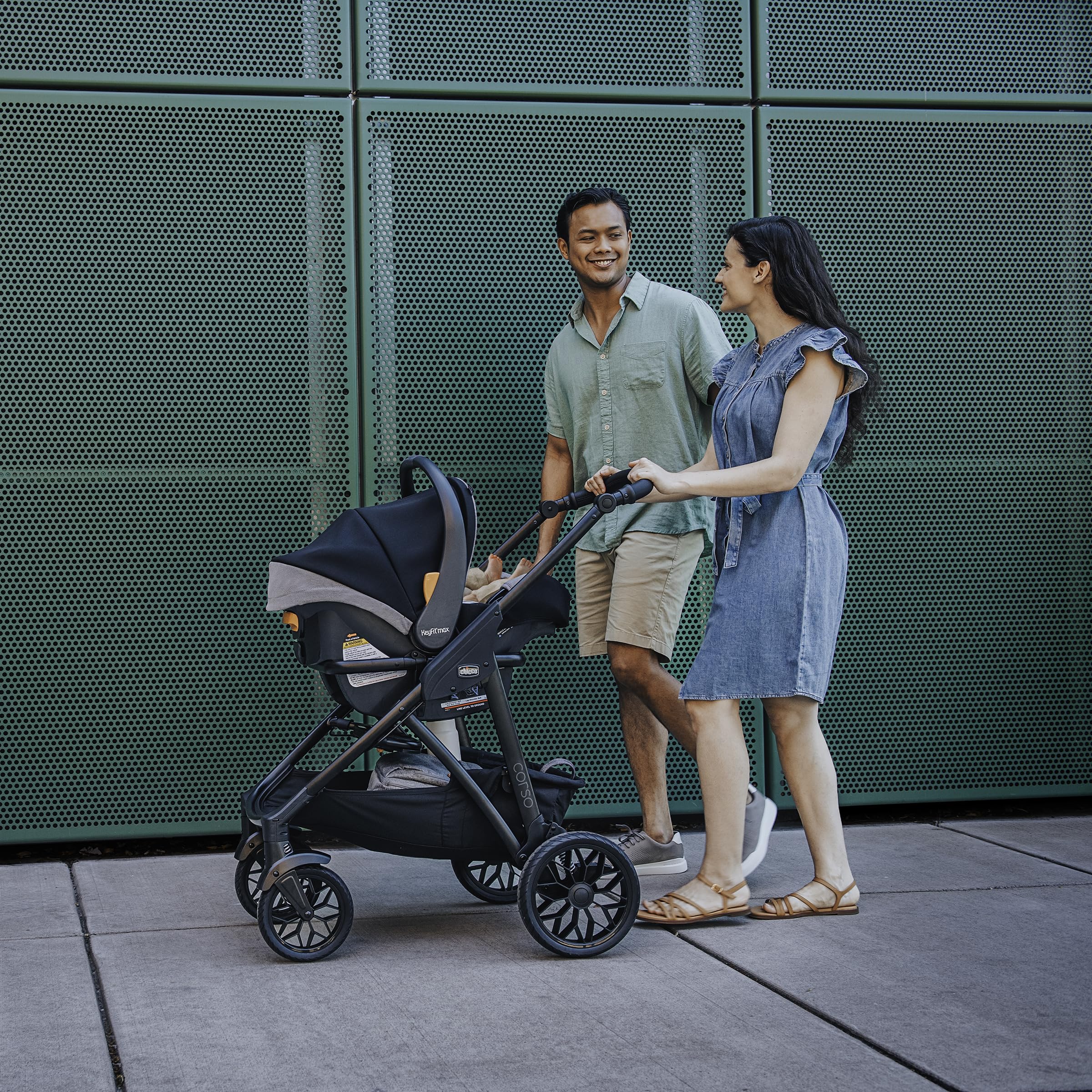 Chicco Corso LE ClearTex Modular Travel System, Corso LE Modular Stroller with KeyFit Max ClearTex Infant Car Seat and Base, Canyon/Grey
