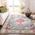SAFAVIEH Monaco Collection Area Rug - 9' x 12', Light Blue & Fuchsia, Non-Shedding & Easy to Clean, Distressed Medallion Design, Ideal for Living Room, Bedroom, Dining Space (MNC243J)