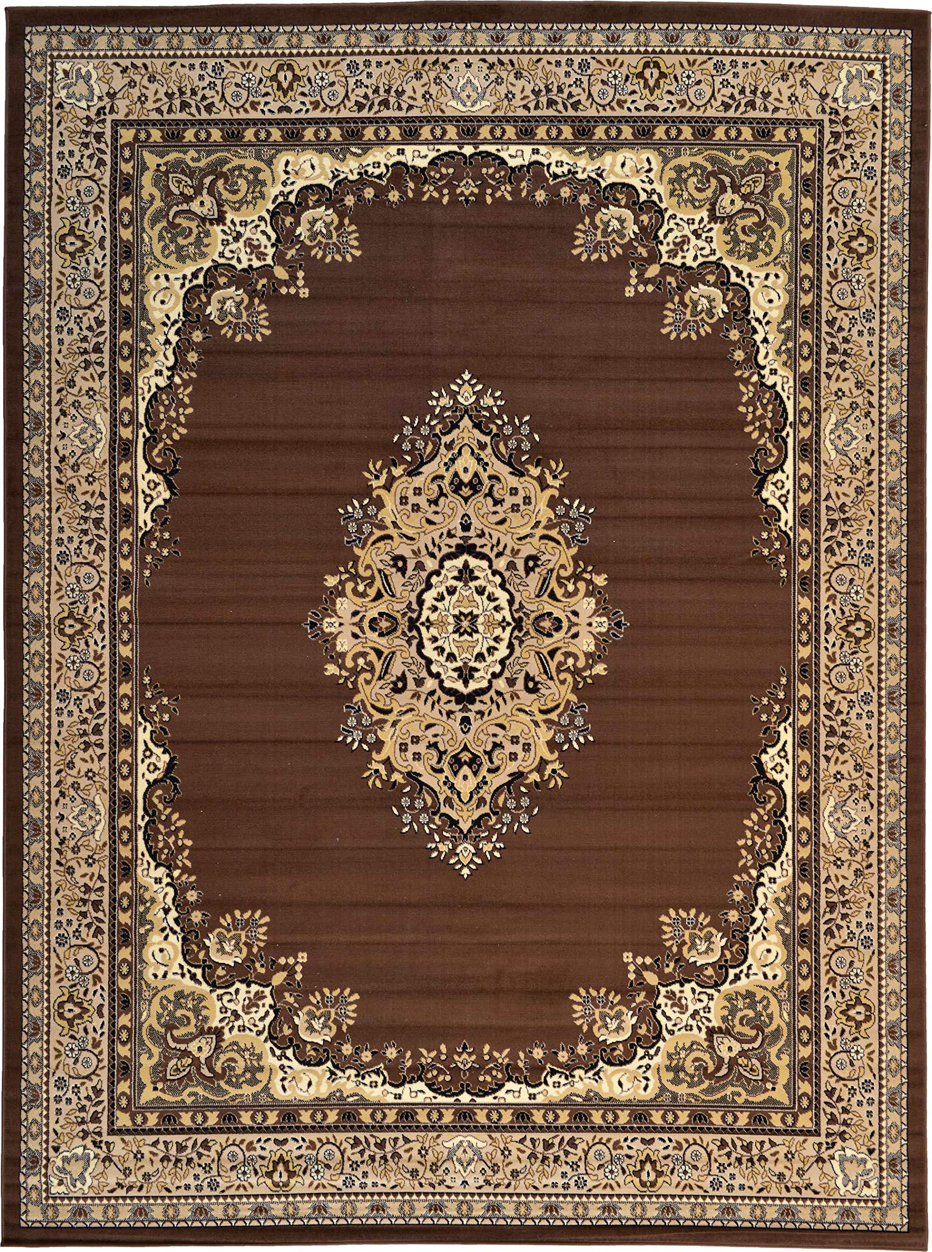 Unique Loom Reza Collection Traditional Persian Style Area Rug, 9 ft 10 in x 13 ft, Brown/Ivory