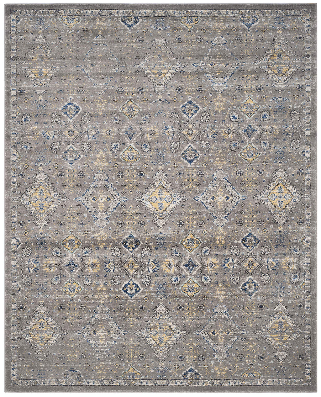 SAFAVIEH Evoke Collection Area Rug - 10' x 14', Dark Grey & Yellow, Boho Oriental Design, Non-Shedding & Easy Care, Ideal for High Traffic Areas in Living Room, Bedroom (EVK224G)