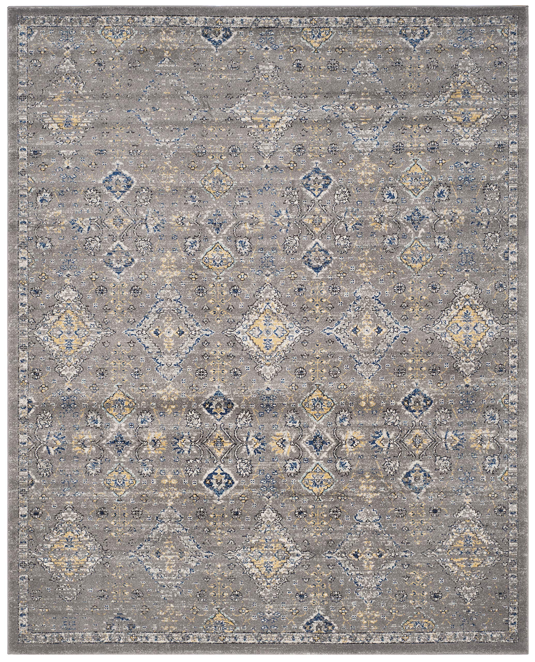SAFAVIEH Evoke Collection Area Rug - 10' x 14', Dark Grey & Yellow, Boho Oriental Design, Non-Shedding & Easy Care, Ideal for High Traffic Areas in Living Room, Bedroom (EVK224G)
