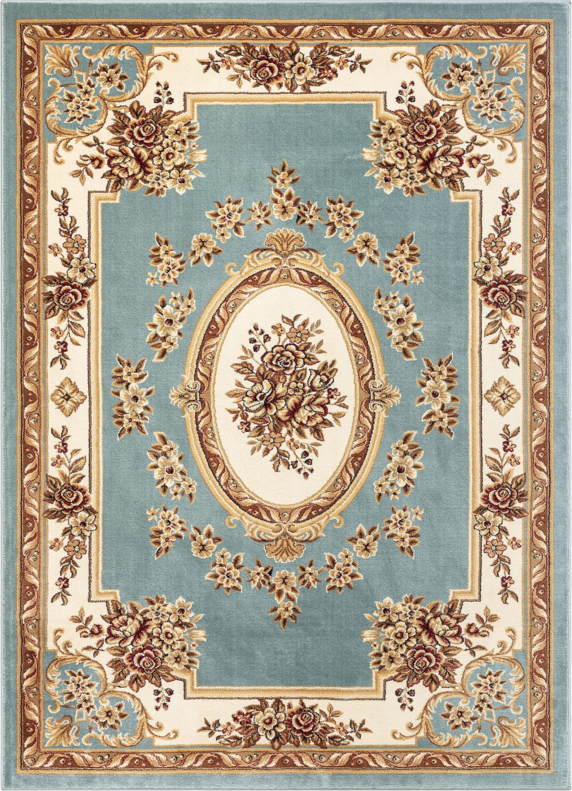 Well Woven Timeless Collection Le Petit Palais Light Blue 8x10 Luxurious Traditional French Medallion Oriental Area Rug Perfect for Living Room Bedroom or Dining Room Easy-to-Clean Durable Design