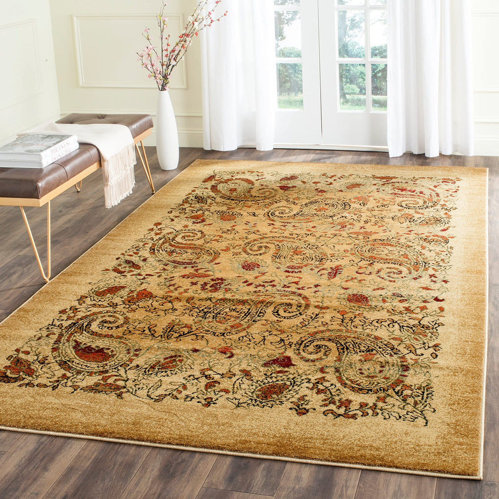 SAFAVIEH Lyndhurst Collection Area Rug - 10' Round, Beige & Multi, Traditional Paisley Design, Non-Shedding & Easy Care, Ideal for High Traffic Areas in Living Room, Bedroom (LNH224A)