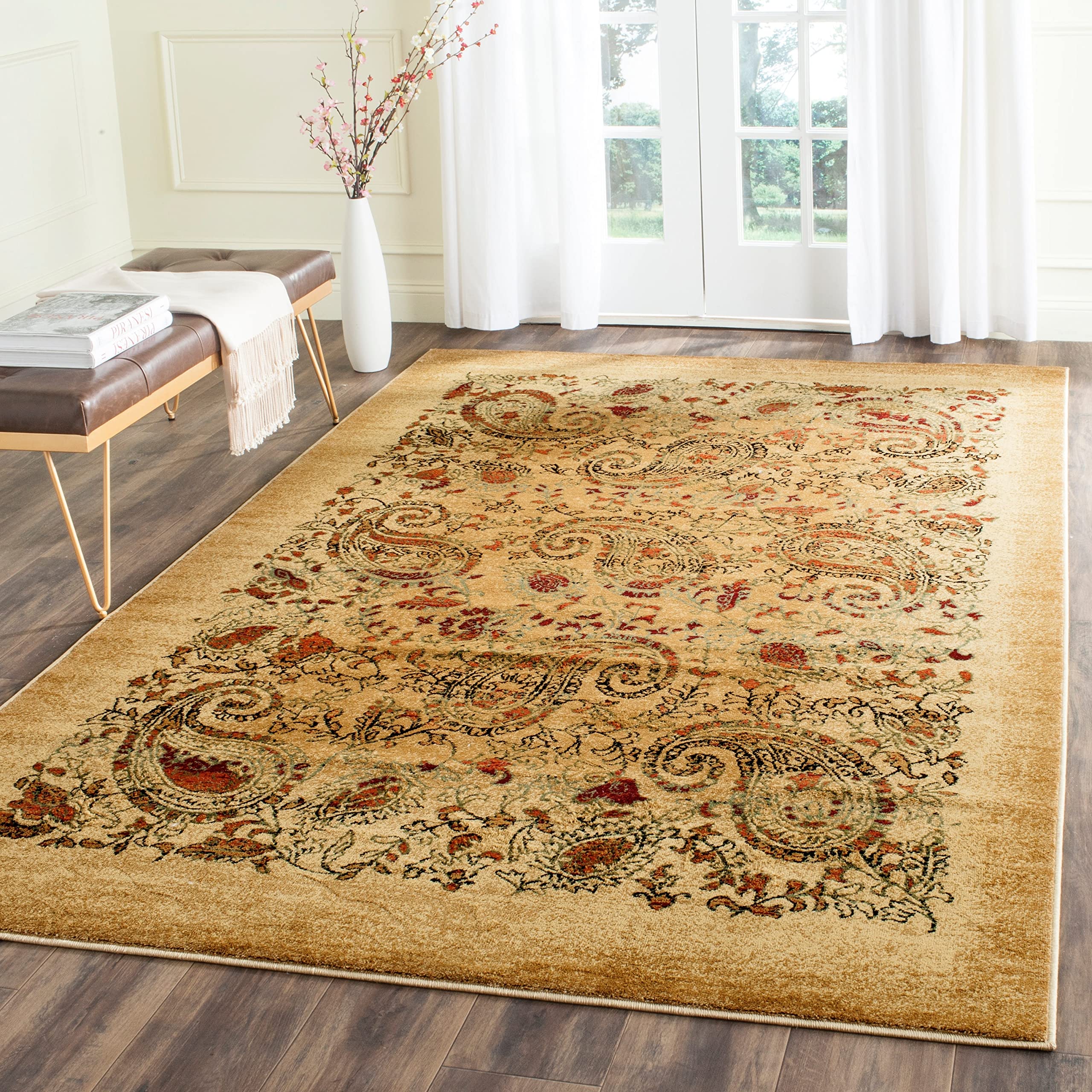 SAFAVIEH Lyndhurst Collection Area Rug - 10' Round, Beige & Multi, Traditional Paisley Design, Non-Shedding & Easy Care, Ideal for High Traffic Areas in Living Room, Bedroom (LNH224A)