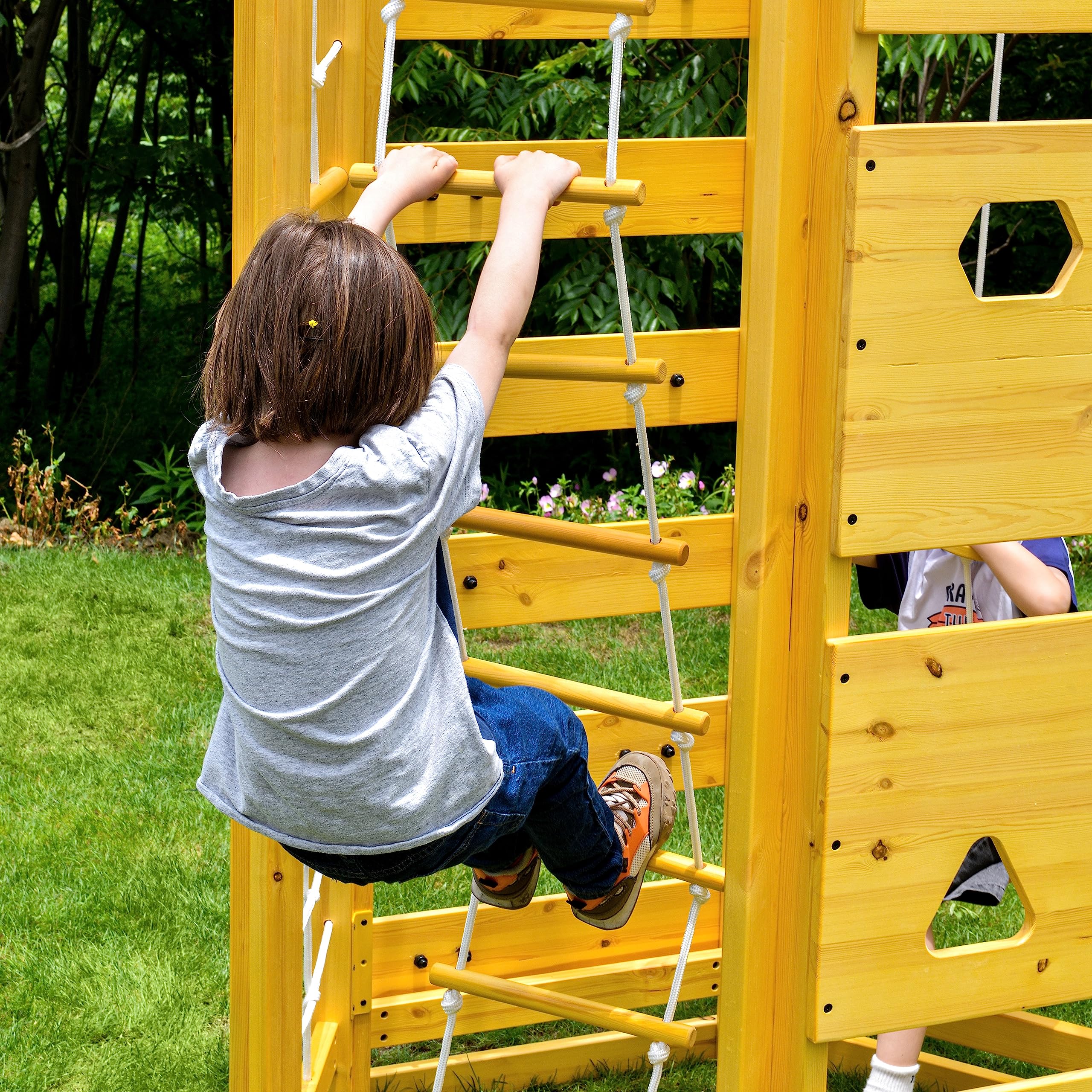 Avenlur Hawthorn 9-in-1 Outdoor Activity Center | Swing, Rock Wall, Monkey Bars | Ages 3-11 | Pine Wood Construction | Climbing Rope, Net Wall | Strength, Coordination, and Imagination-Boosting Fun