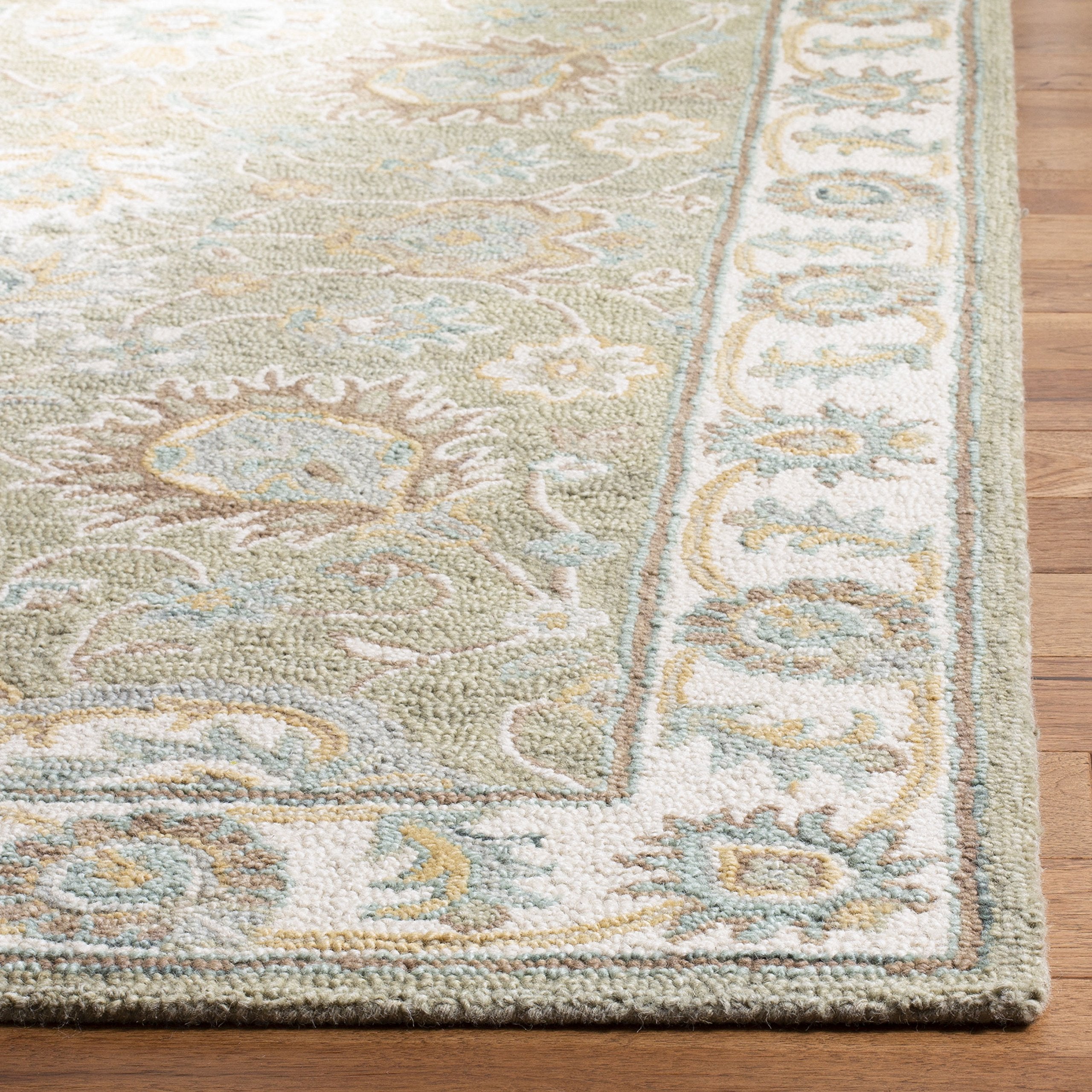 SAFAVIEH Blossom Collection 8' x 10' Sage / Ivory BLM702W Handmade Premium Wool Area Rug