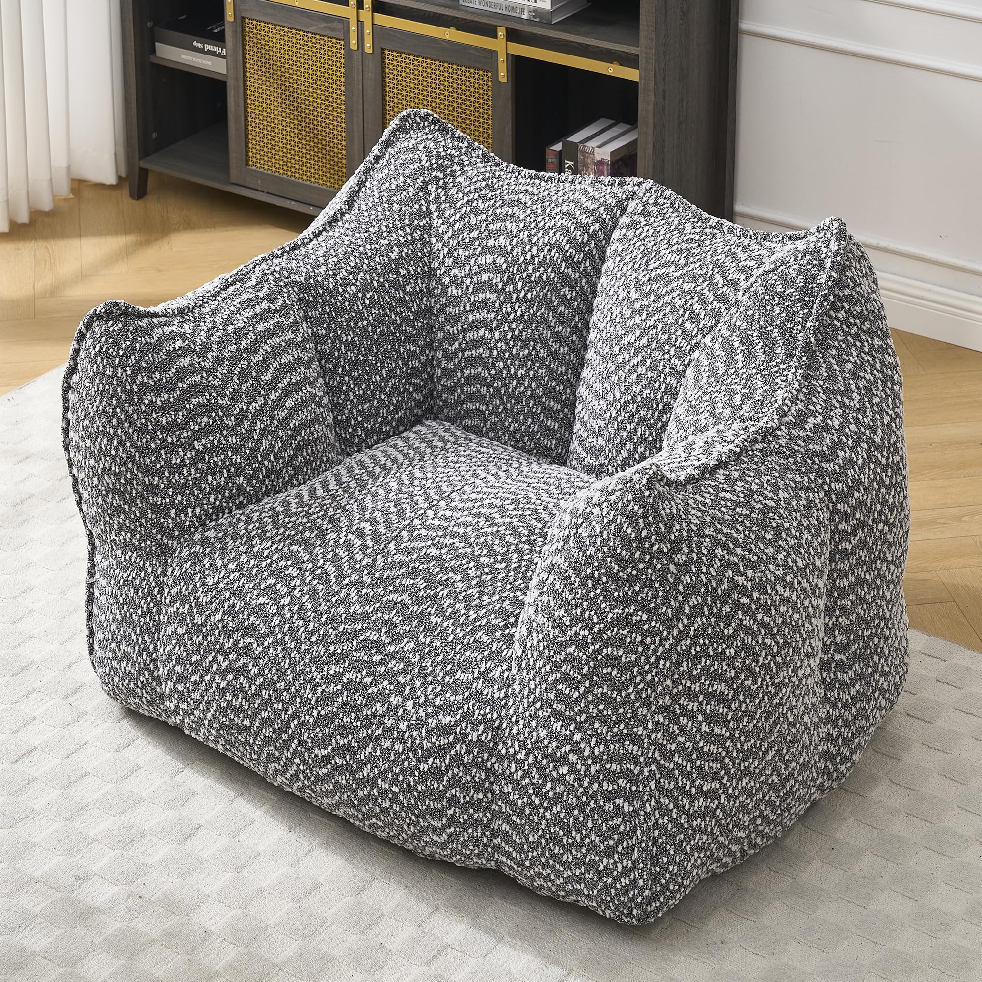 Large Grey Chenille Bean Bag Chair for Adults, Oversized Comfy Lounger for Living Room, Bedroom, Gaming, Reading, Watching TV, 47.2" x 36.2" x 30.7"