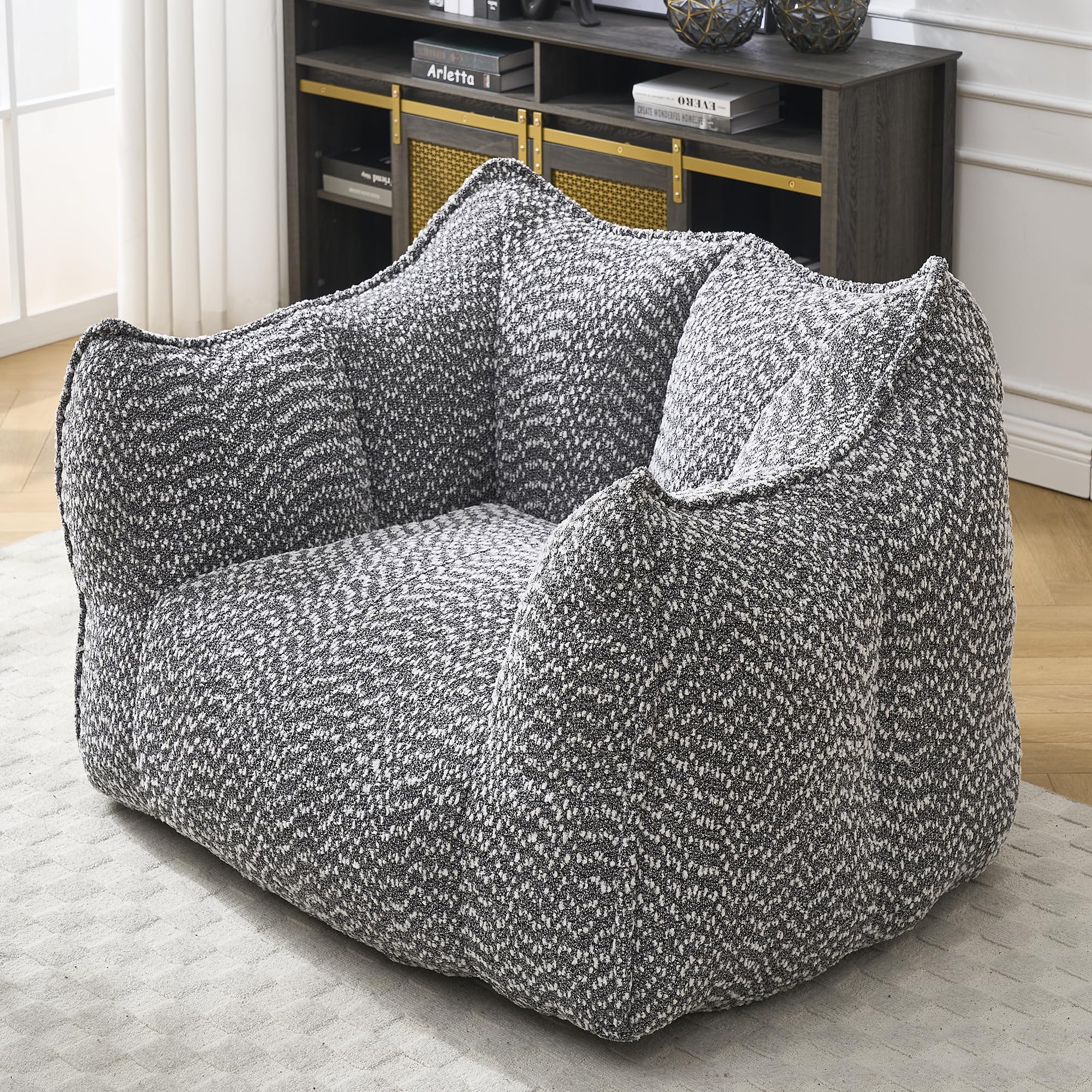 Large Grey Chenille Bean Bag Chair for Adults, Oversized Comfy Lounger for Living Room, Bedroom, Gaming, Reading, Watching TV, 47.2" x 36.2" x 30.7"