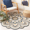 SAFAVIEH Novelty Collection Area Rug - 8' Round, Beige & Navy, Handmade Boho Floral Rustic Country Wool, Ideal for The Living Room, Dining Room, Bedroom (NOV604B-8R)