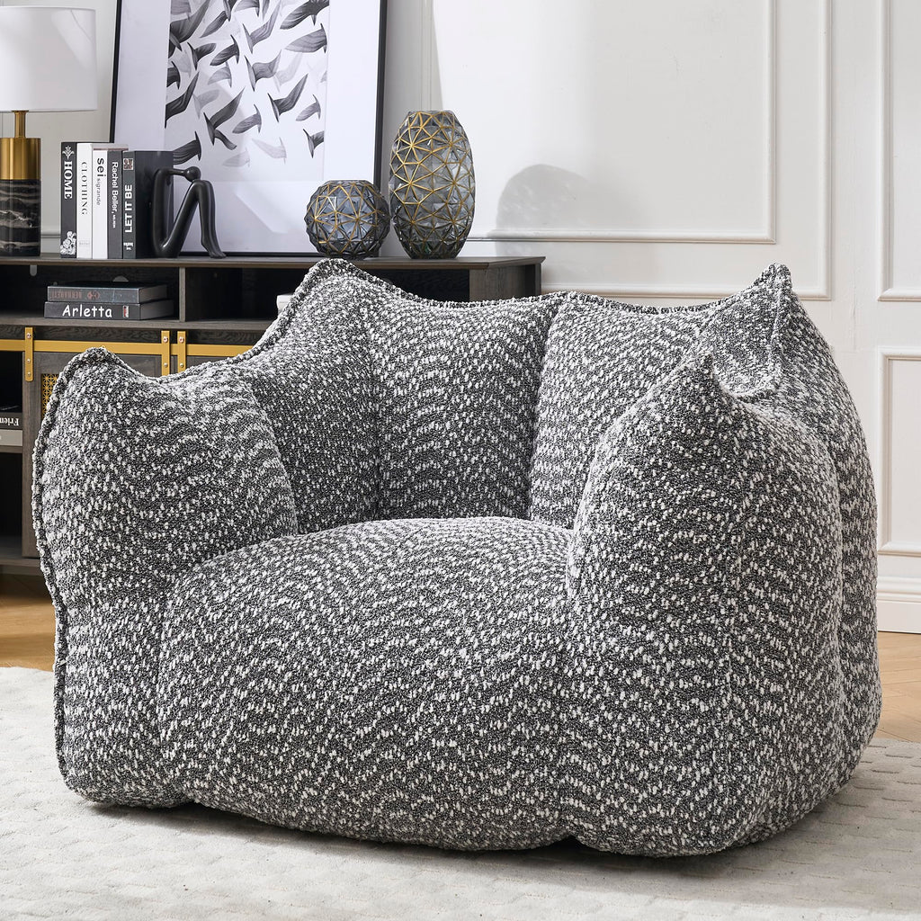 Large Grey Chenille Bean Bag Chair for Adults, Oversized Comfy Lounger for Living Room, Bedroom, Gaming, Reading, Watching TV, 47.2" x 36.2" x 30.7"