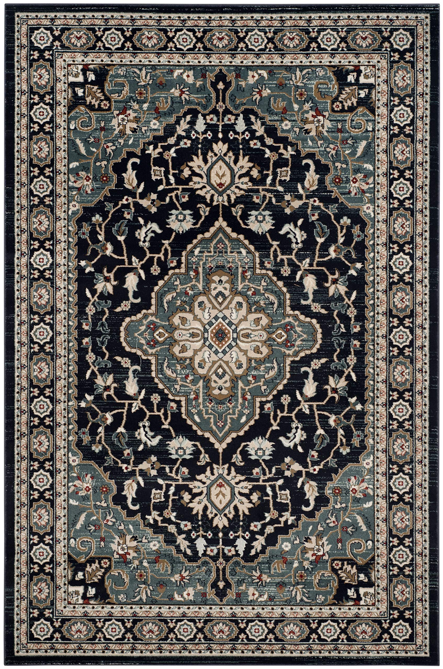 SAFAVIEH Lyndhurst Collection Area Rug - 9' x 12', Anthracite & Teal, Traditional Oriental Design, Non-Shedding & Easy Care, Ideal for High Traffic Areas in Living Room, Bedroom (LNH338C)