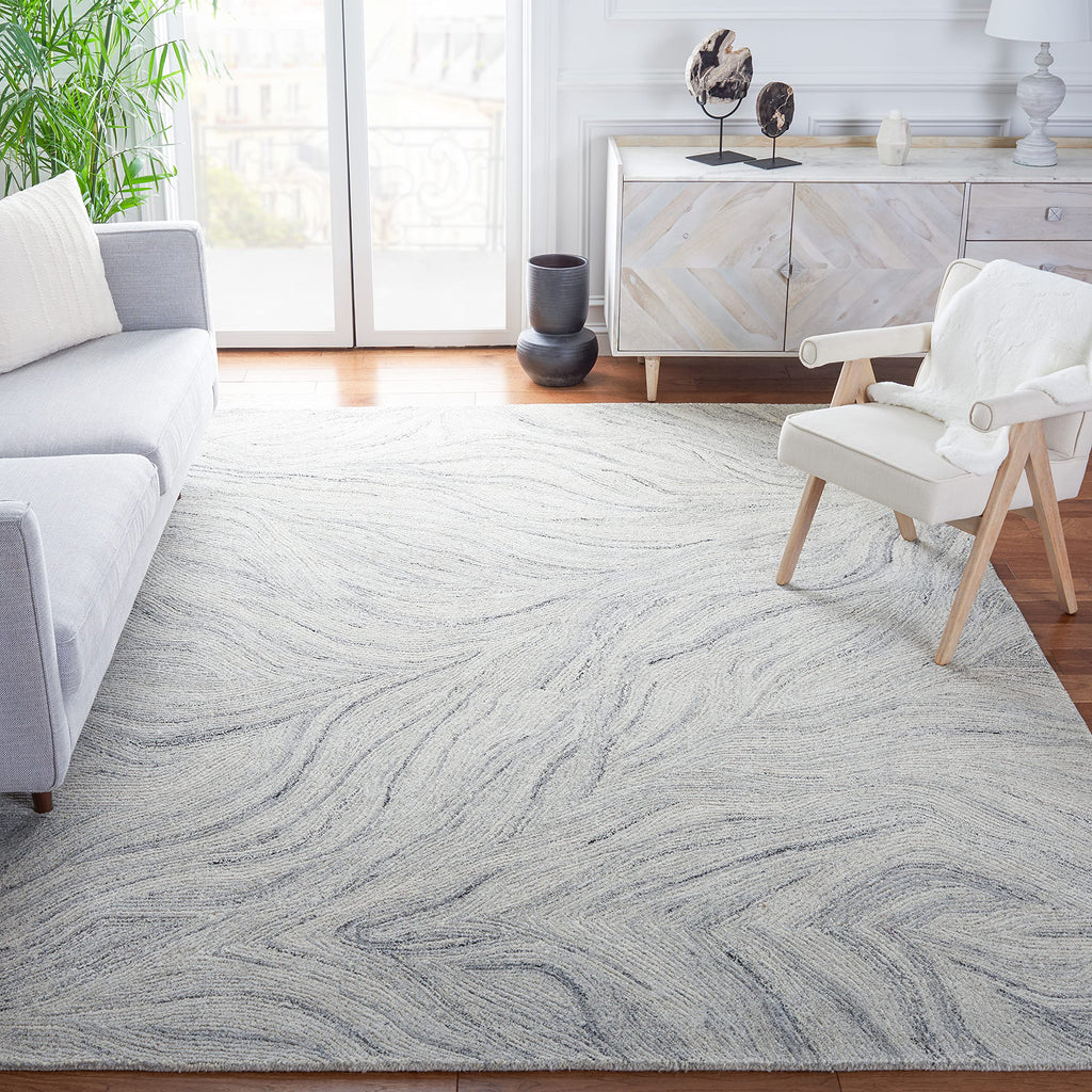SAFAVIEH Metro Collection Area Rug - 10' x 14', Ivory & Silver, Handmade Modern Abstract Wool, Ideal for High Traffic Areas in Living Room, Bedroom (MET505G)