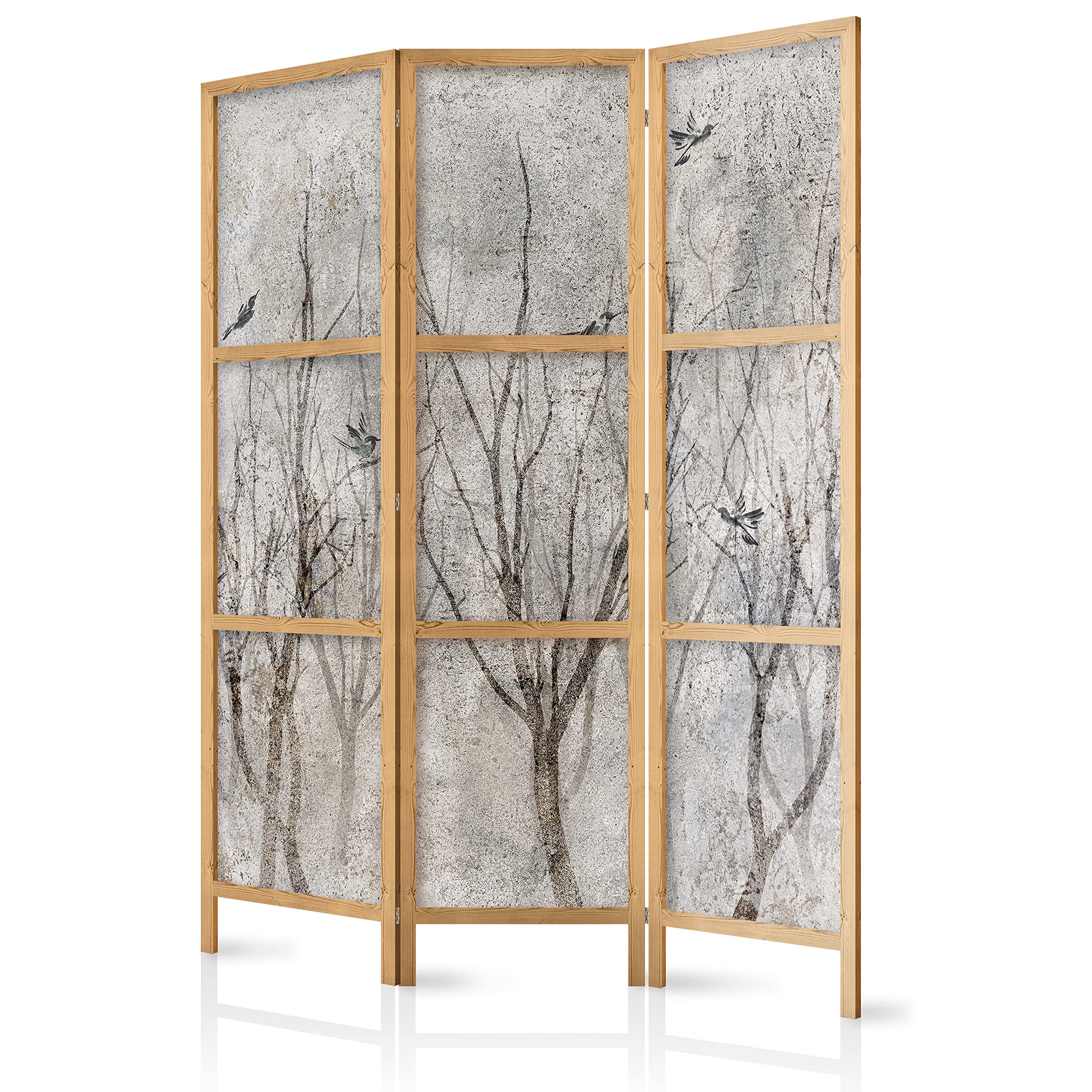 artgeist Japanese Room Divider Birds Forest Nature Leaves Botanical 53 x 67 in - 3 Panel Folding Screen Japan Design Home Decoration Art Deco c-C-0462-z-b