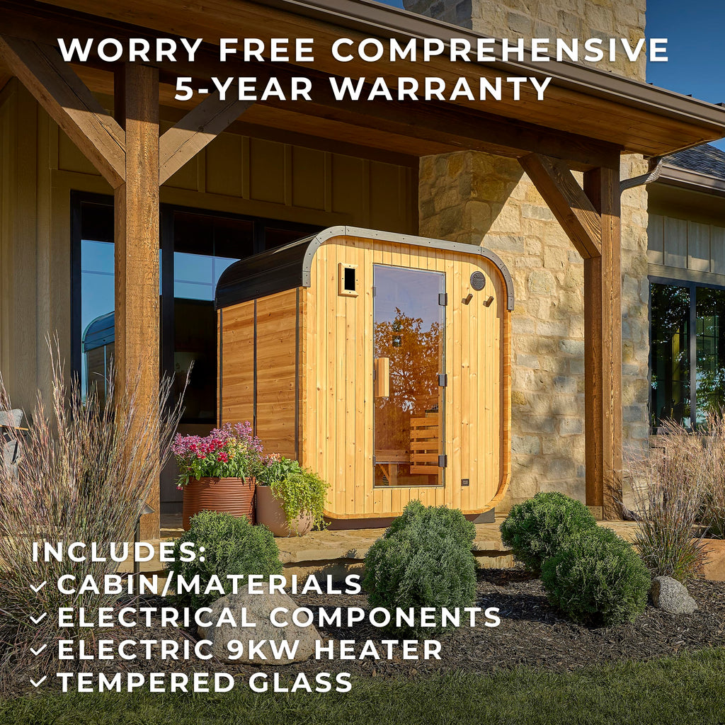 Backyard Discovery Lennon 2-4 Person Traditional Cedar Outdoor Cube Sauna with Electric Sauna Heater, Glass Door, Sauna Rocks, Dry Heat, Steam Sauna, LED Lights, Wi-Fi Control, Sauna Accessories