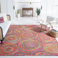 SAFAVIEH Cape Cod Collection Area Rug - 9' x 12', Red & Multi, Handmade Boho Braided Circles Jute & Cotton, Ideal for High Traffic Areas in Living Room, Bedroom (CAP203A)