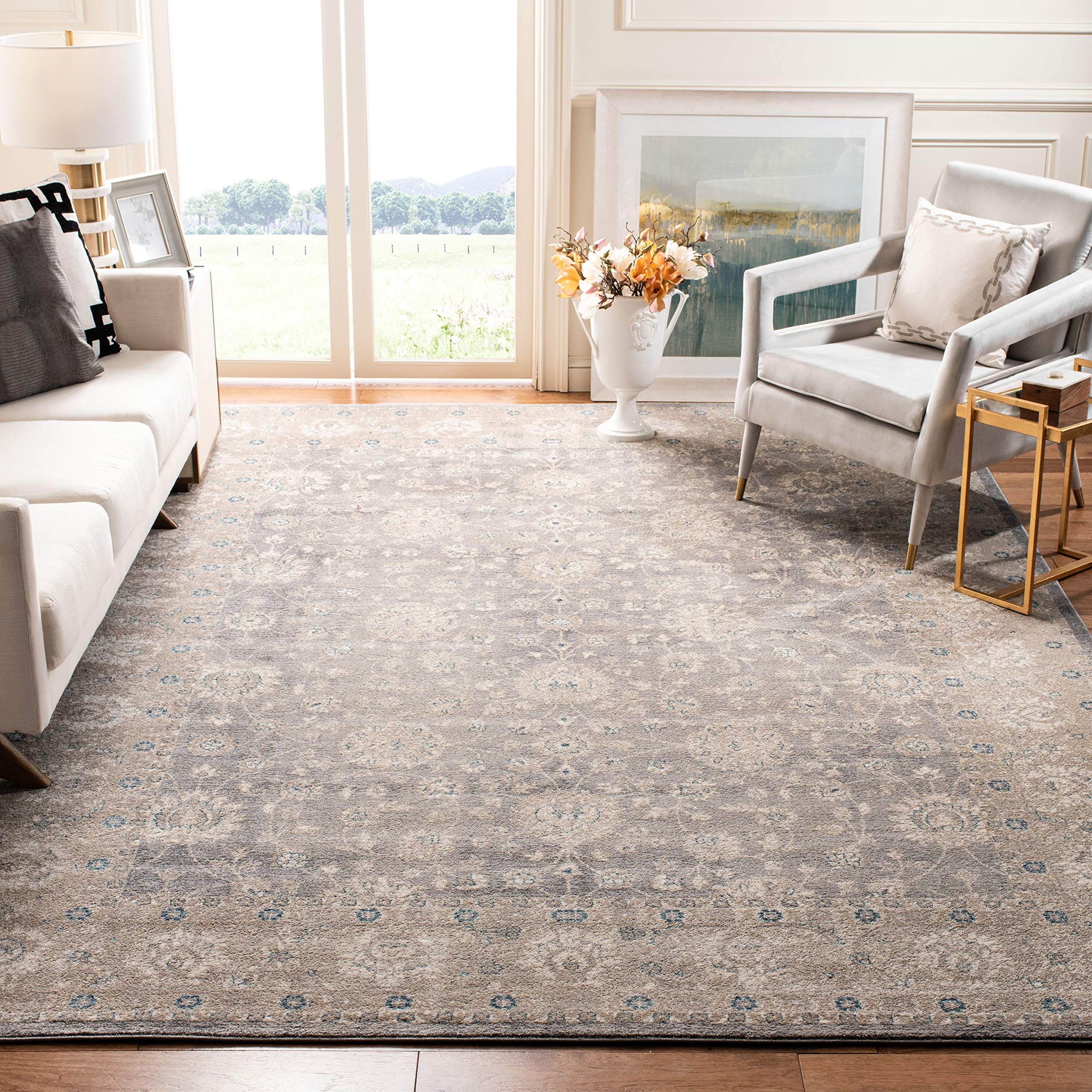 SAFAVIEH Sofia Collection Area Rug - 10' x 14', Light Grey & Beige, Vintage Oriental Distressed Design, Non-Shedding & Easy Care, Ideal for High Traffic Areas in Living Room, Bedroom (SOF330B)