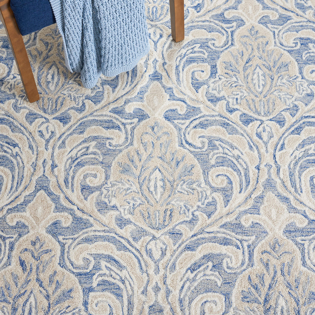 SAFAVIEH Micro-Loop Collection 10' x 14' BlueIvory MLP532M Handmade Premium Wool Living Room Dining Bedroom Area Rug