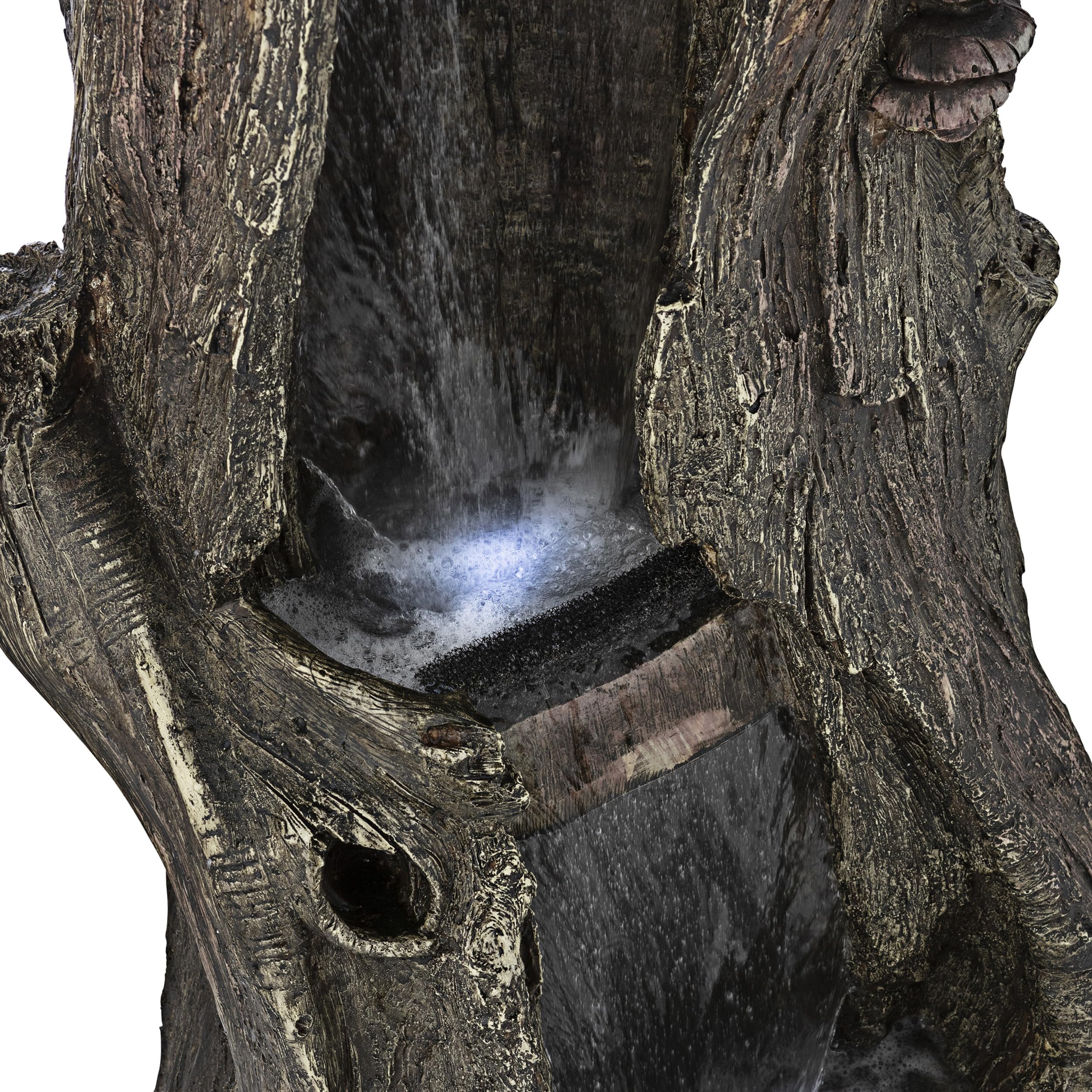 Alpine Corporation WIN258 Outdoor Rainforest Waterfall Tree Trunk Floor Fountain with LED Lights, Tiered Garden Decor, 41" H, Brown