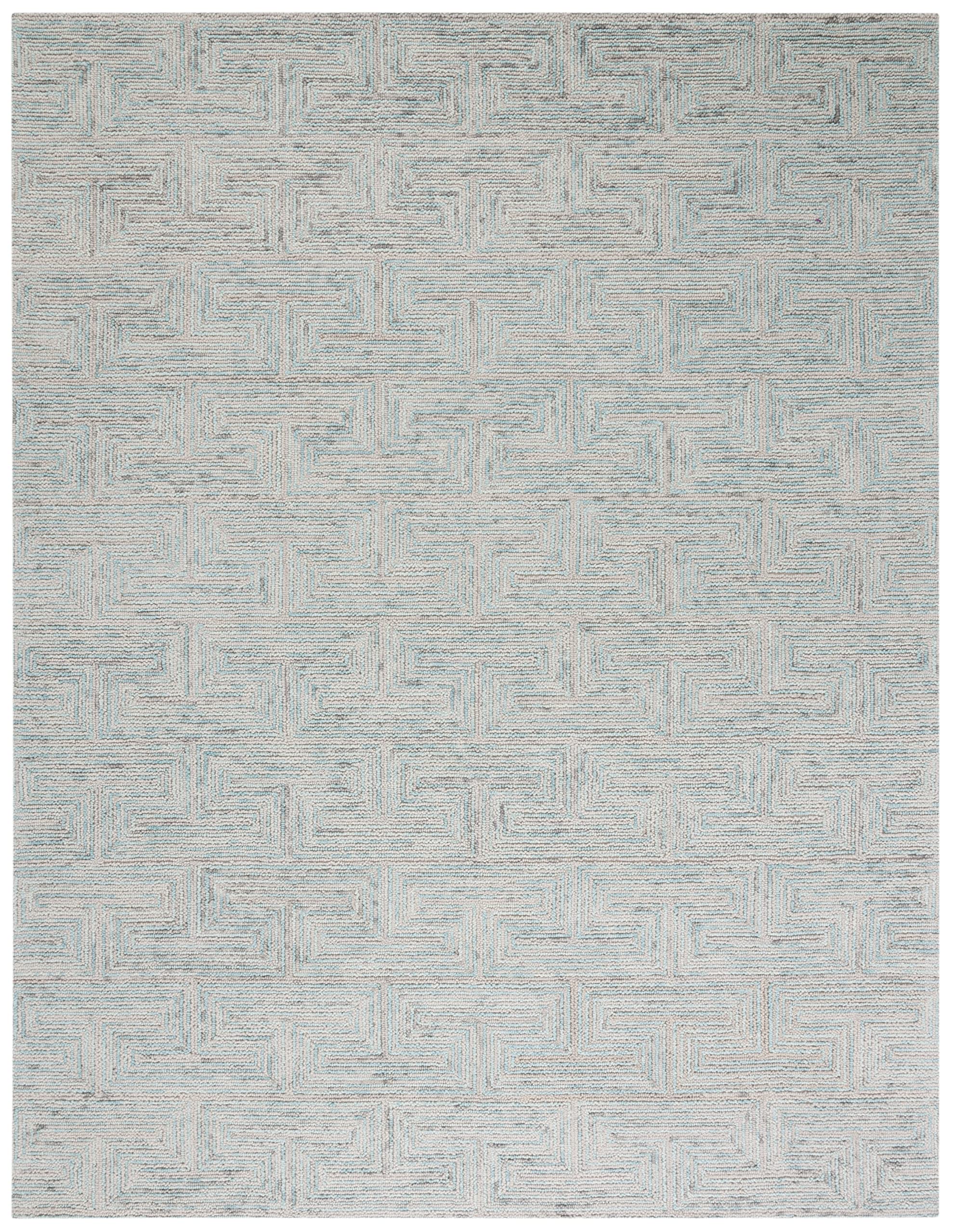 SAFAVIEH Area Rug 8x10 - Ikat Collection - Large - Teal & Grey, Handmade Wool, Ideal for Living Room, Bedroom, Office, Dining Space (IKT101K)