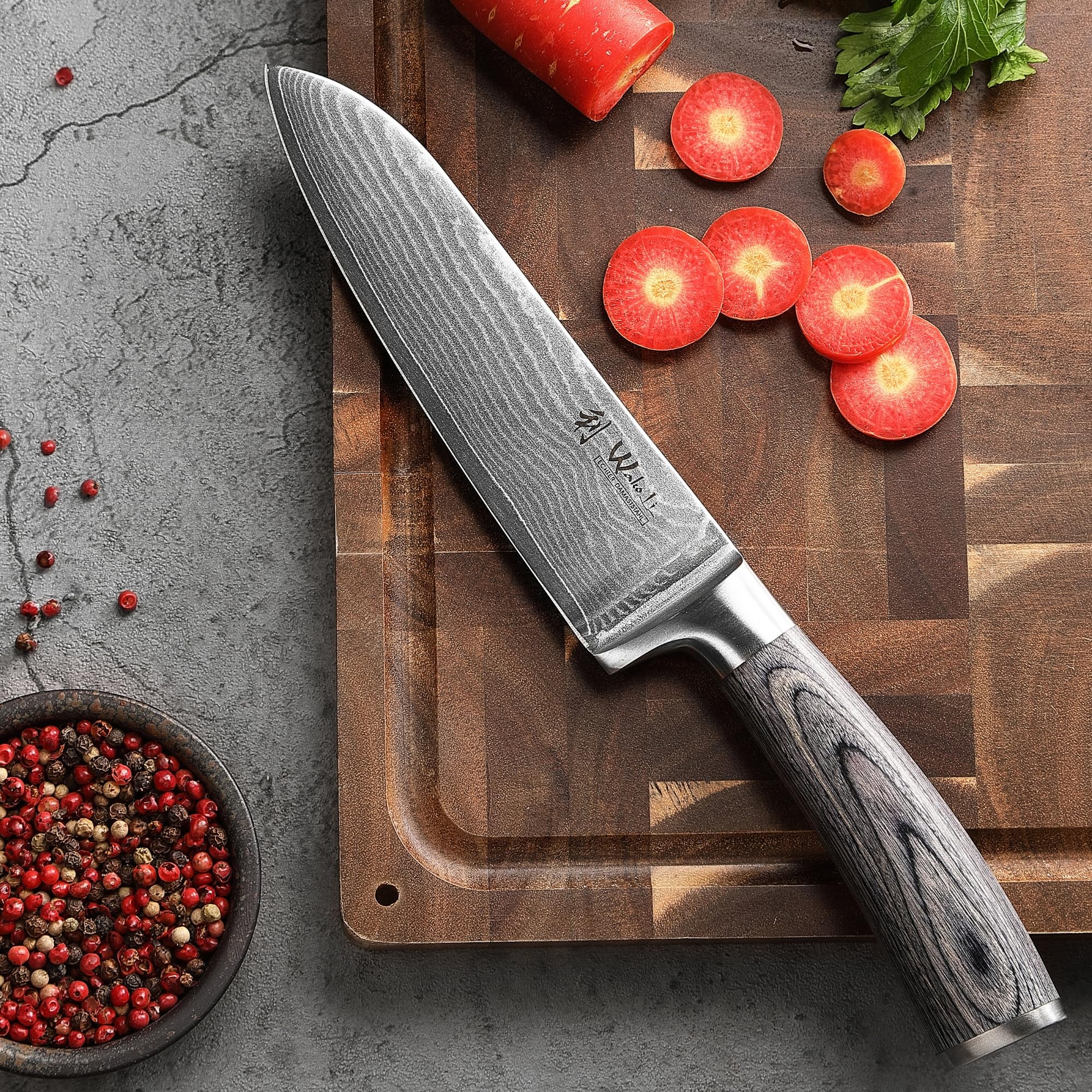 Wakoli EDIS 5-Piece Damascus Kitchen Knife Set – Professional Kitchen Knives with VG10 Core, 67-Layer Damascus Steel Blades and Ergonomic Pakkawood Handles – Premium Chef Knife Set in Gift Box