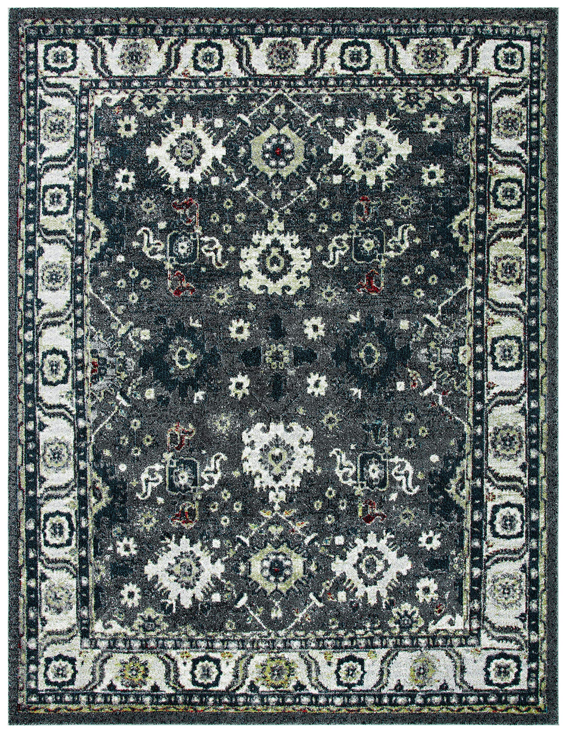SAFAVIEH Area Rug 8x10 - Vintage Hamadan Collection - Large - Dark Grey & Ivory, Traditional Persian Design, Non-Shedding & Easy to Clean, Ideal for Living Room, Bedroom, Dining Space (VTH214M)