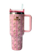 Pink Flowers Stanley Quencher Tumbler 40oz with Gift Box – Insulated Travel Mug with Handle & Straw